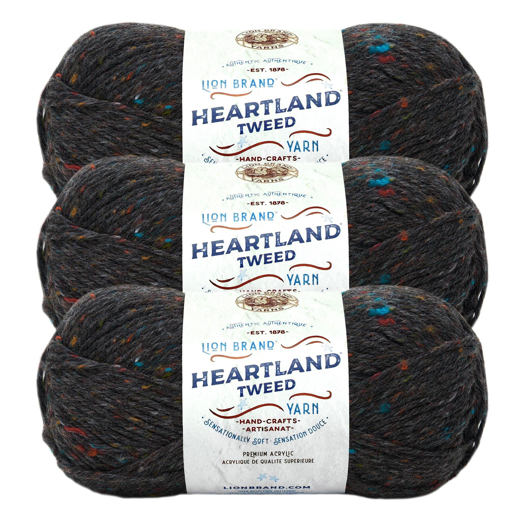 Lion Brand Yarn Heartland Worsted-Weight Knitting Crochet Craft Yarn - 3 Pack Black Canyon Tweed - Perfect for Sweaters, Scarves, Blankets & DIY Home Decor Projects