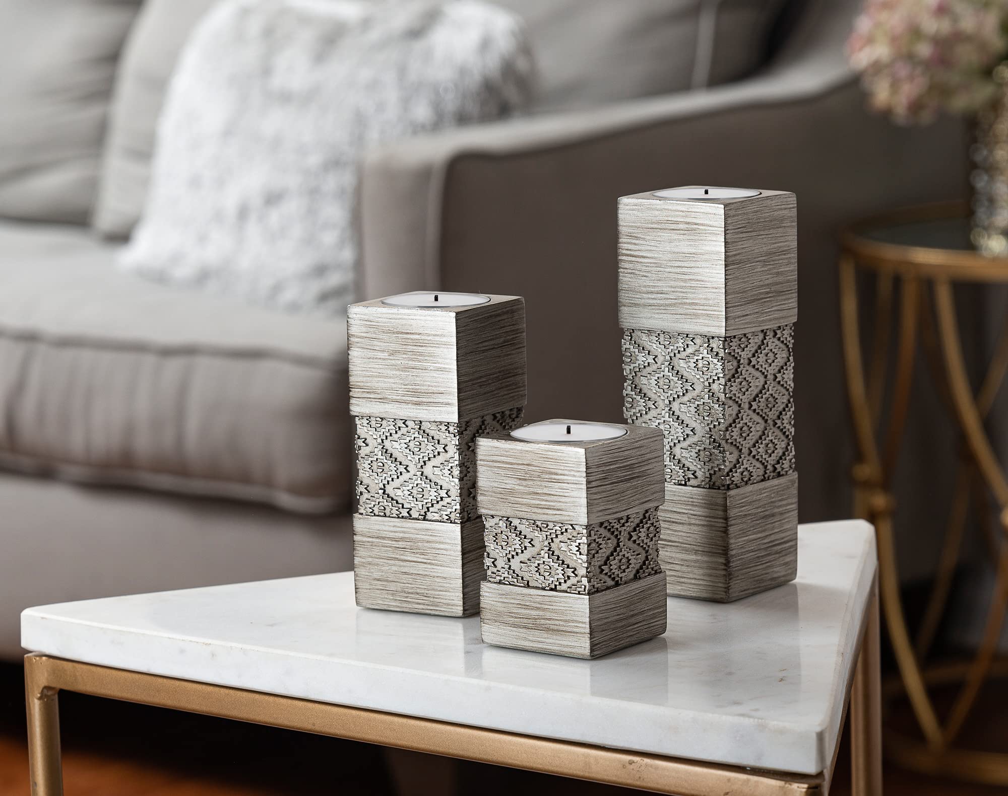 Dublin Silver Tealight Candle Holder Set of 3 - Elegant Home Decor for Living Room, Dining Table, Coffee Table, Fireplace, Entryway & Bathroom | Perfect for Romantic Dinners, Relaxing Baths & Holiday Centerpieces