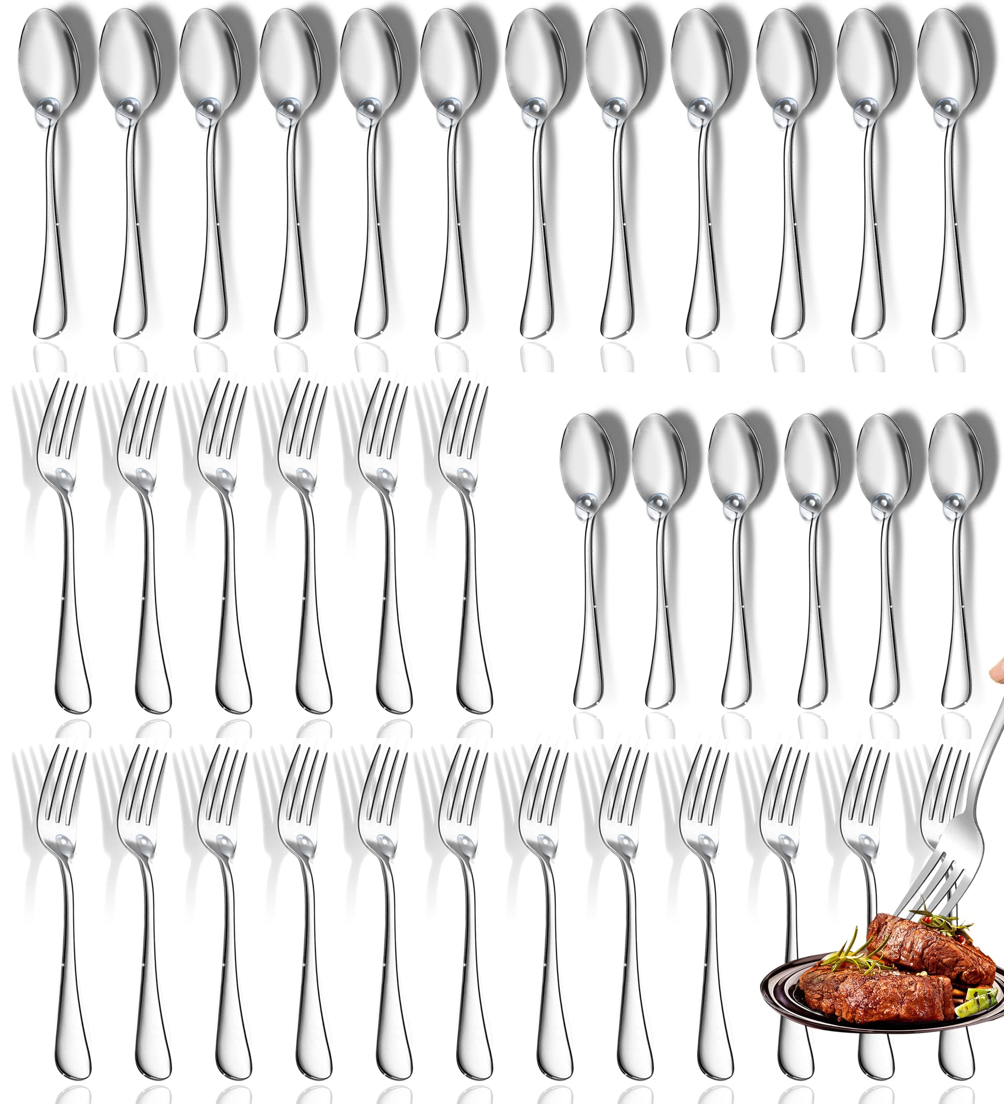 Premium 30-Piece Stainless Steel Spoon and Fork Set - Food Grade 18/8 Silverware for Restaurants, Parties & Home Use - 8