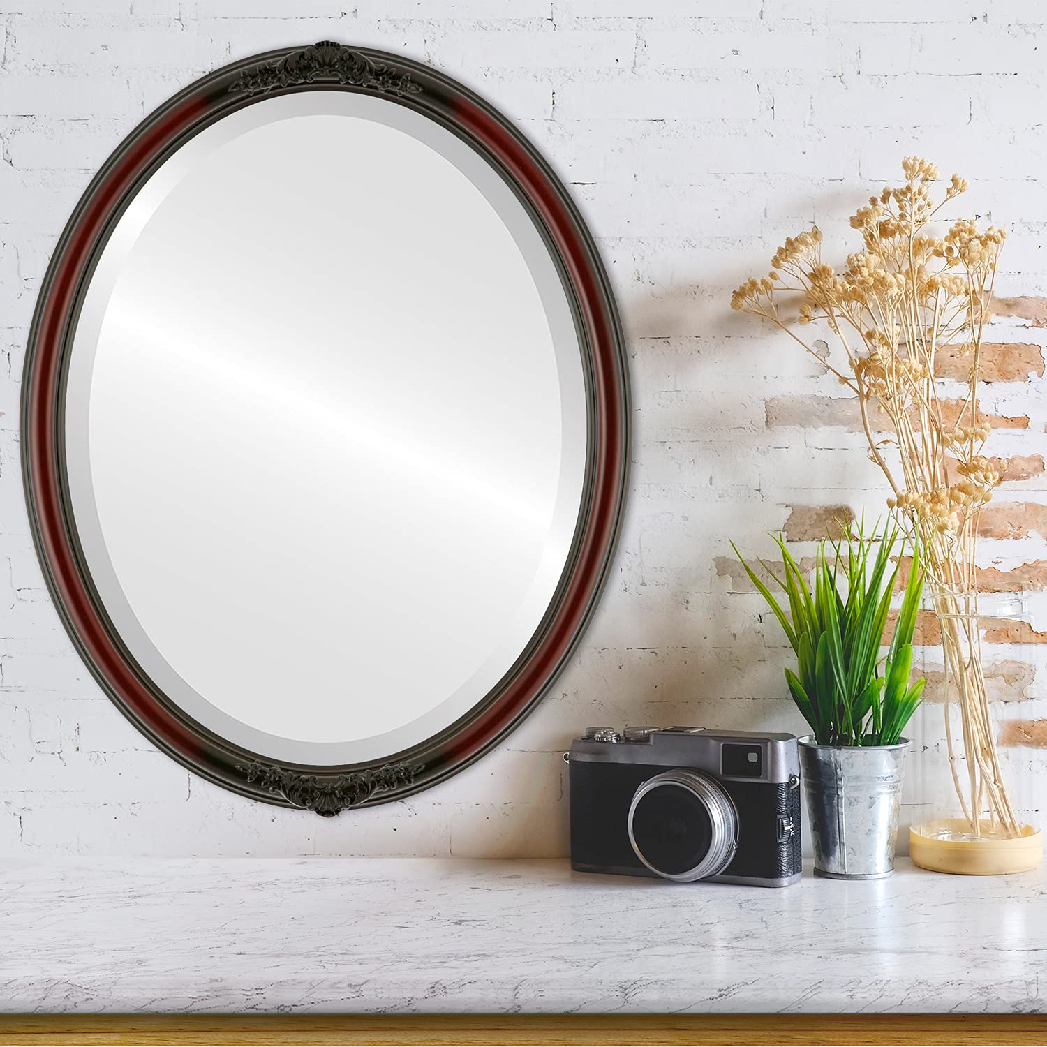 OVALCREST 18x22 Inch Oval Beveled Wall Mirror - Rosewood Frame - Contessa Style Home Decor Mirror for Living Room, Bedroom & Entryway