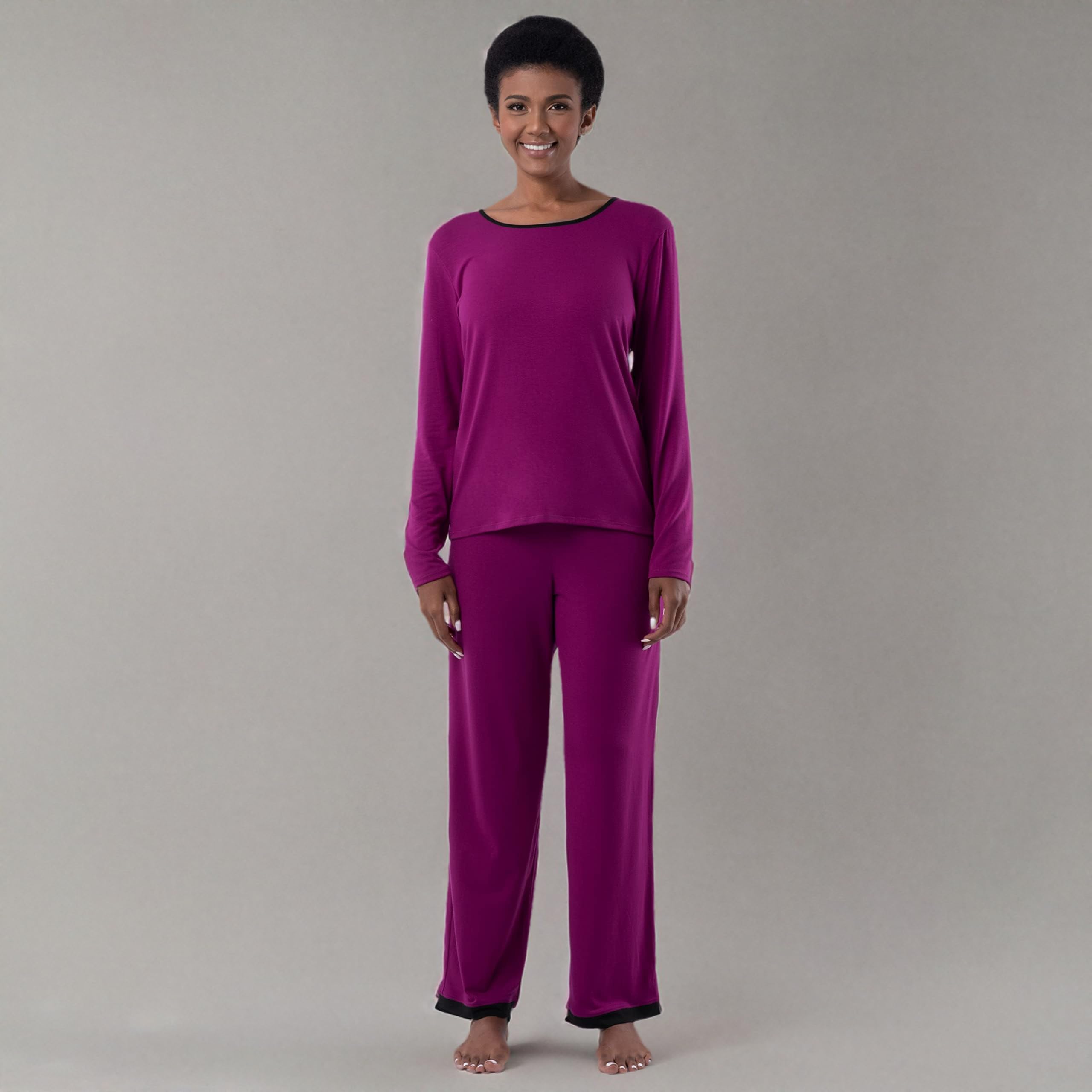 Fruit of the Loom Women's Long Sleeve T-Shirt & Pants 2-Piece Sleepwear Set - Soft Cotton Pajamas for Comfortable Nights & Lounge Wear
