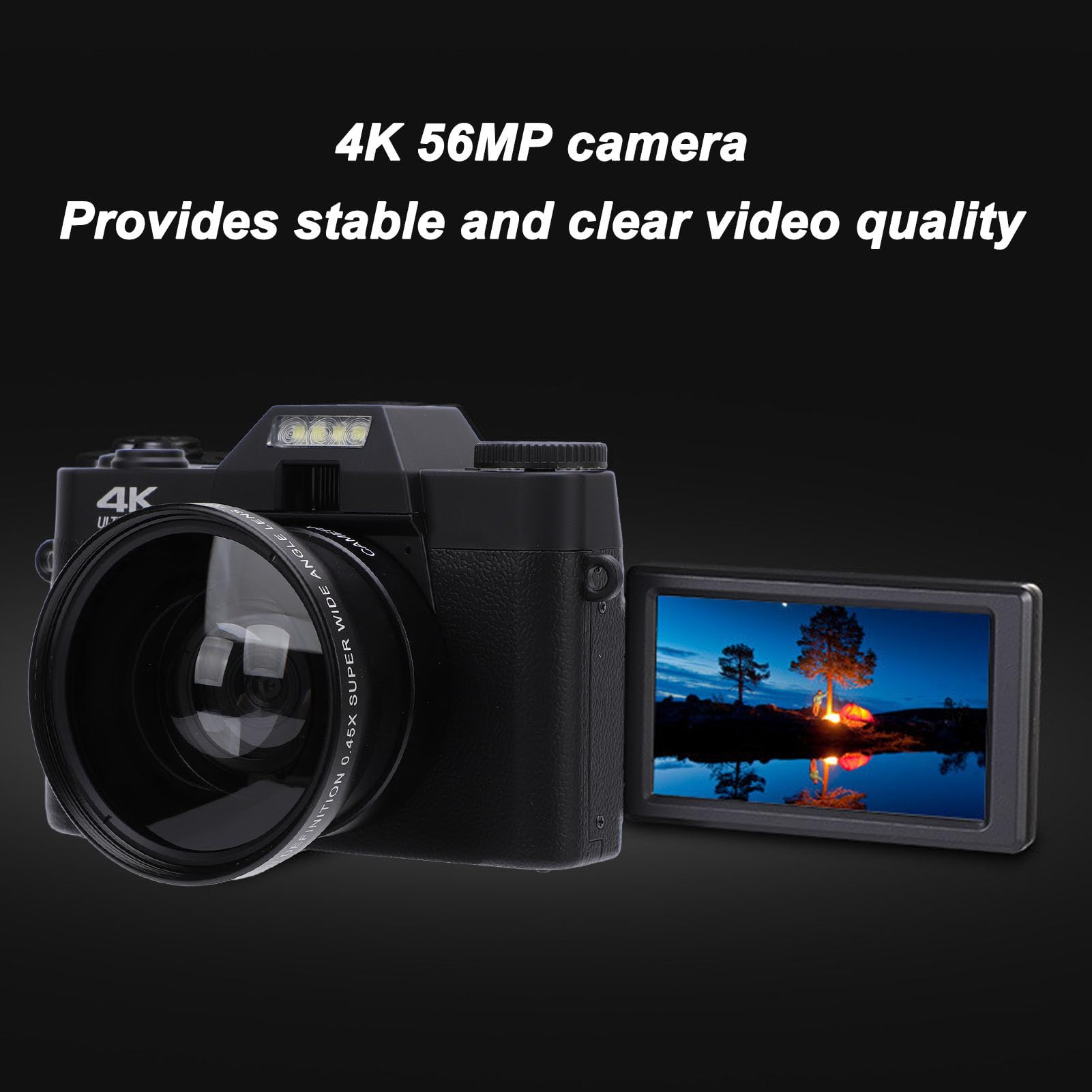 Sxhlseller 4K Digital Camera with 16X Zoom - 3 Inch IPS Rotating Touch Screen, 60FPS 56MP Vlogging Camera for YouTube, Travel & Camping - Perfect for Outdoor Adventures, Family Events and Content Creation