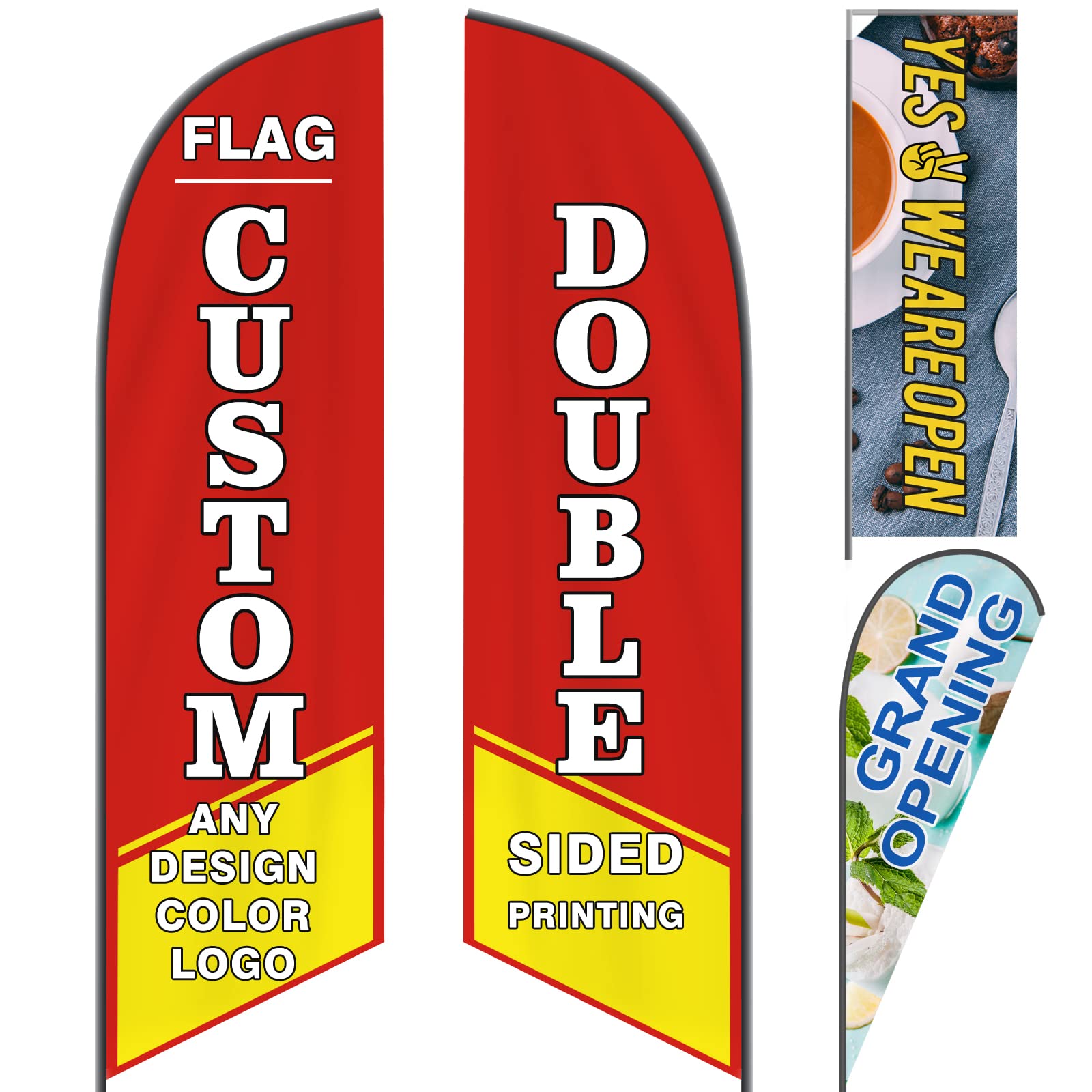 Custom Double Sided Feather Flags for Outdoor Business Advertising - Personalized Logo/Design/Text Printing - Ideal for Grand Openings, Sales Events & Trade Shows (Flag Only)