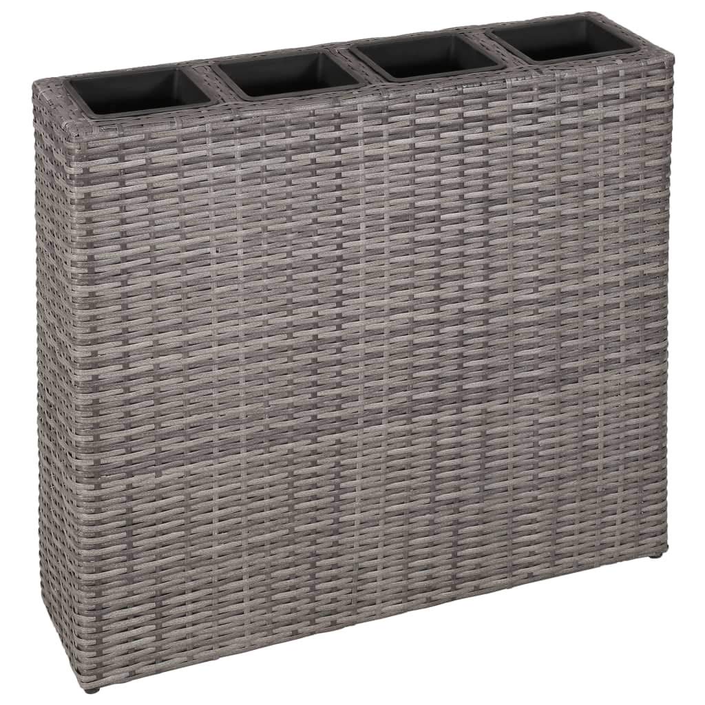 Raised Garden Bed Planter Box with 4 Pots - Outdoor Standing Planter for Backyard, Patio, Deck - Poly Rattan Grey Gardening Kit - Perfect for Growing Herbs, Vegetables, and Flowers