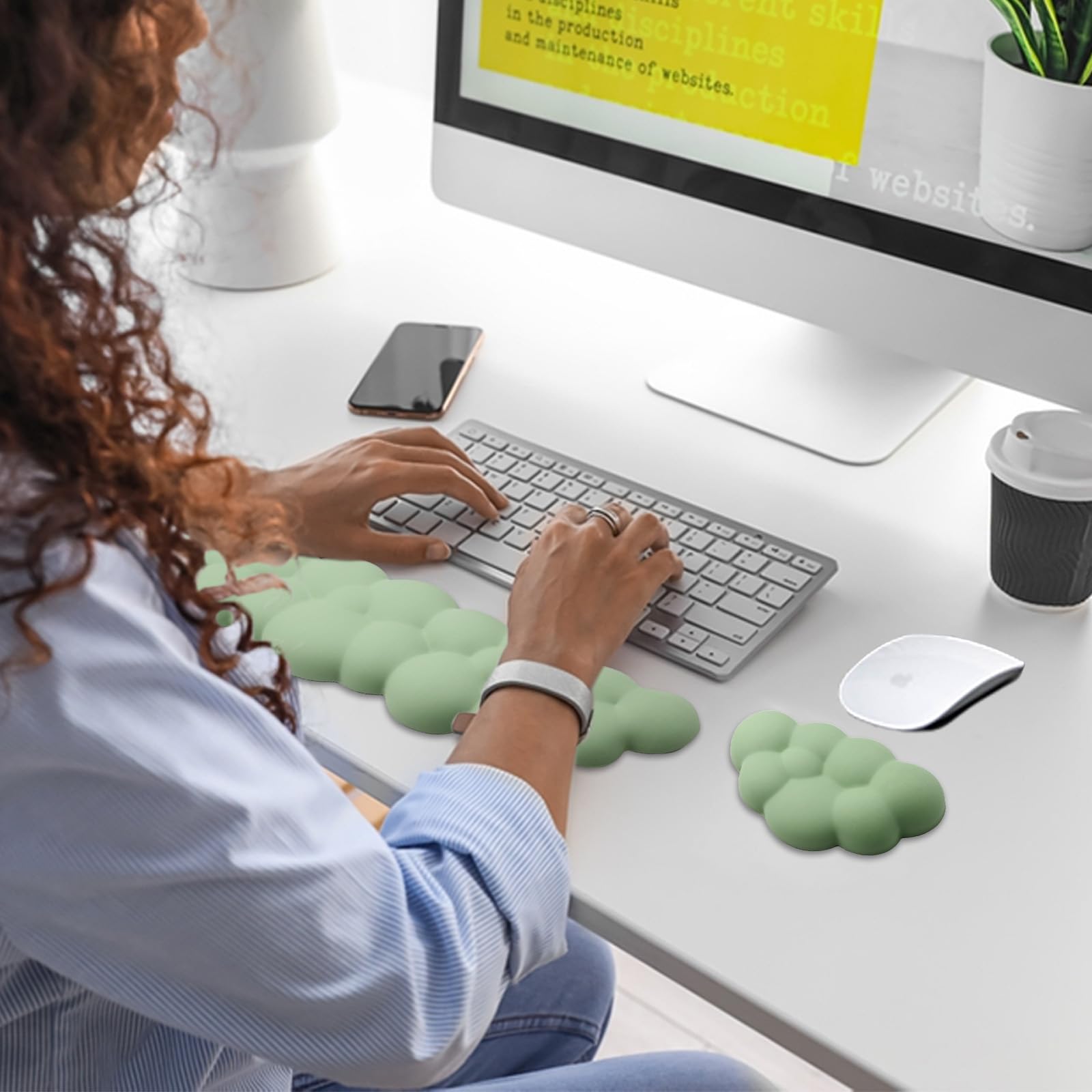 Ergonomic Keyboard Wrist Rest - PU Leather Memory Foam Cloud Pad for Pain Relief, Gaming, Office, Laptop, and Typing, Pastel Green - Ideal for Home, Work, and Travel Use