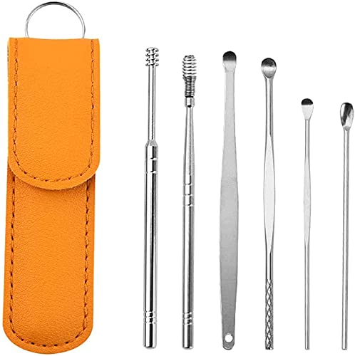 Stainless Steel Ear Wax Removal Tool Set - Spiral Design Spring Ear Cleaner Kit for Safe & Gentle Earwax Removal | Ear Pick & Cleansing Tools for Adults & Kids | Perfect for Travel, Home & Personal Hygiene Care (Yellow)