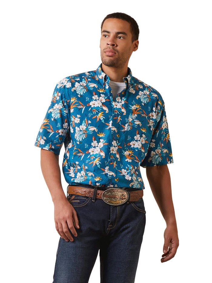 Ariat Men's Keon Classic Fit Shirt - Lyons Blue | Western Work Shirt for Ranch, Rodeo & Casual Wear