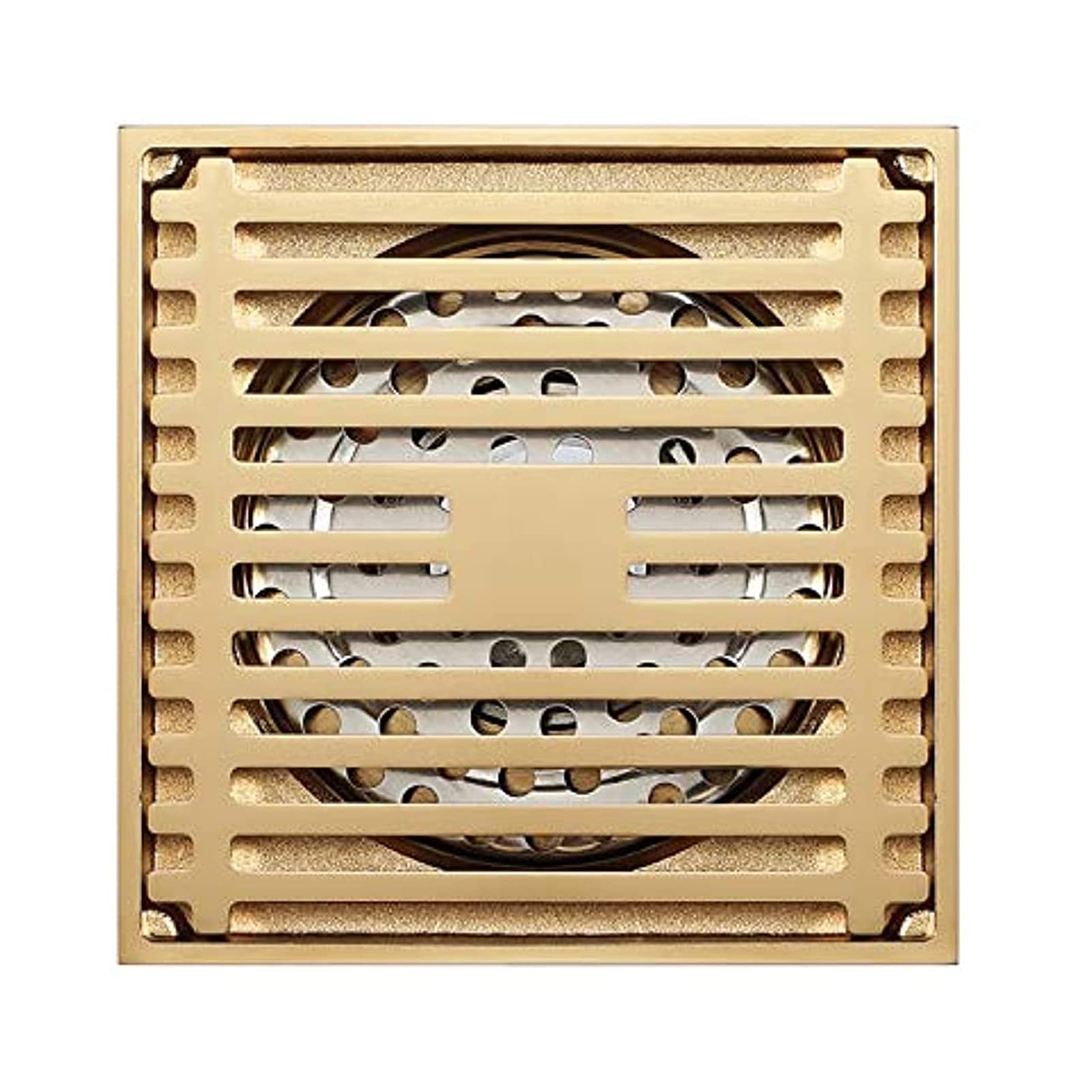 4 Inch Square Brass Shower Drain in Champagne Gold - Bathroom Floor Drain with Removable Cover & Odor Prevention - Perfect for Modern Bathrooms, Walk-in Showers & Wet Rooms