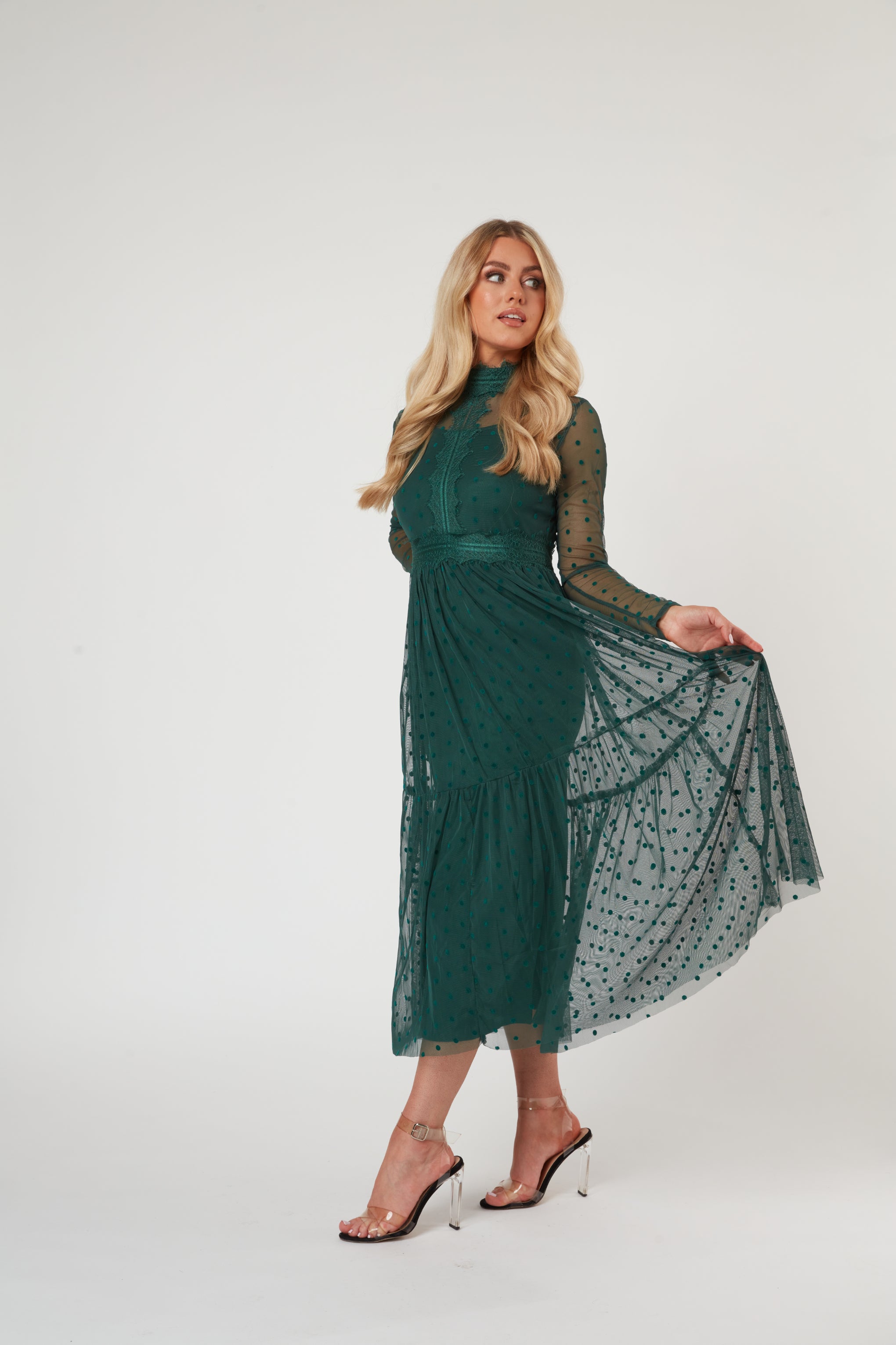 Roman Lola Green Polka Dot Midi Dress - Flowy Summer Dress for Women, Perfect for Beach Vacations, Garden Parties & Date Nights