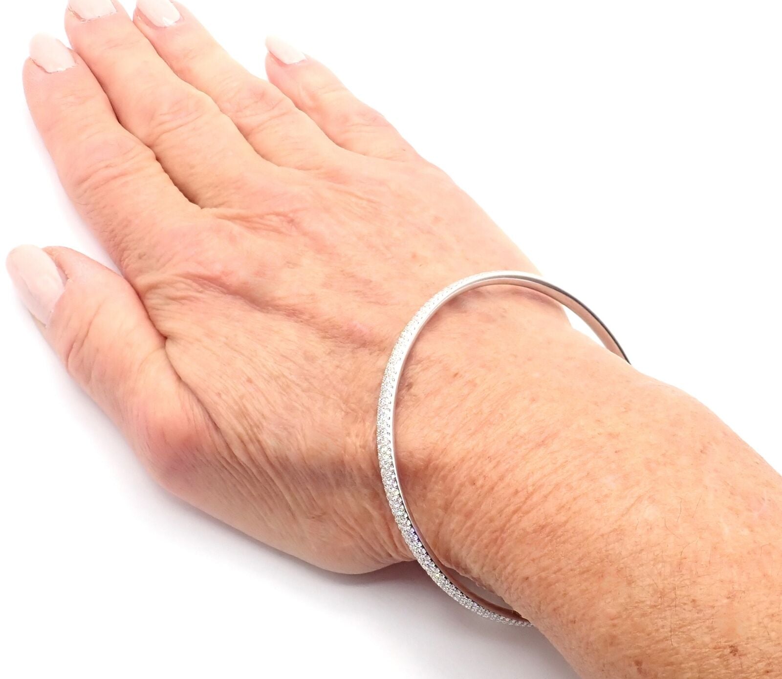 Tiffany & Co Metro 18k White Gold Full Diamond Three Row Bangle Bracelet - Luxury Diamond Tennis Bracelet for Women - Perfect for Weddings, Anniversaries & Special Occasions