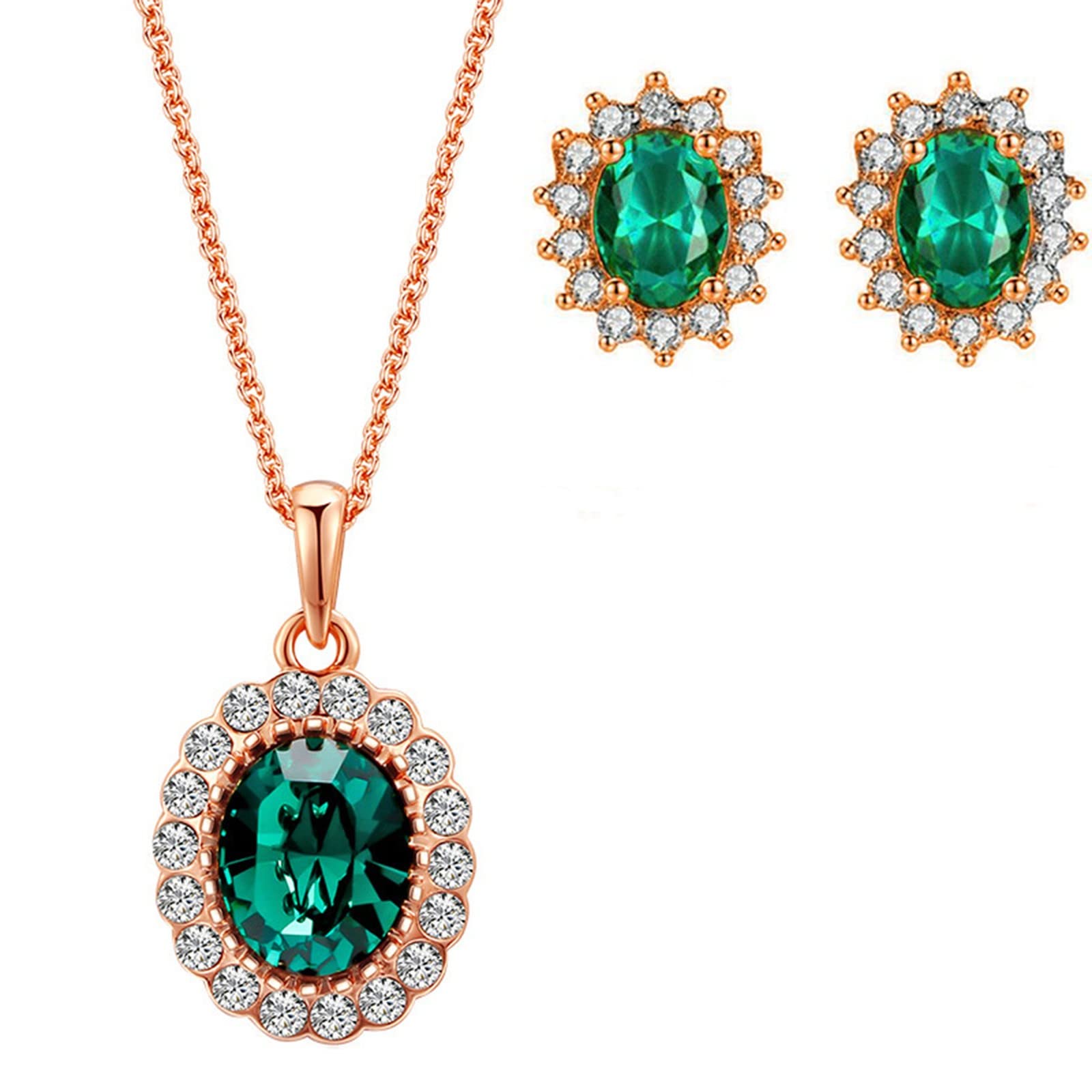 Stylish Women's Rhinestone & Gemstone Necklace and Earrings Set - Silver Jewelry for Parties, Weddings & Special Occasions