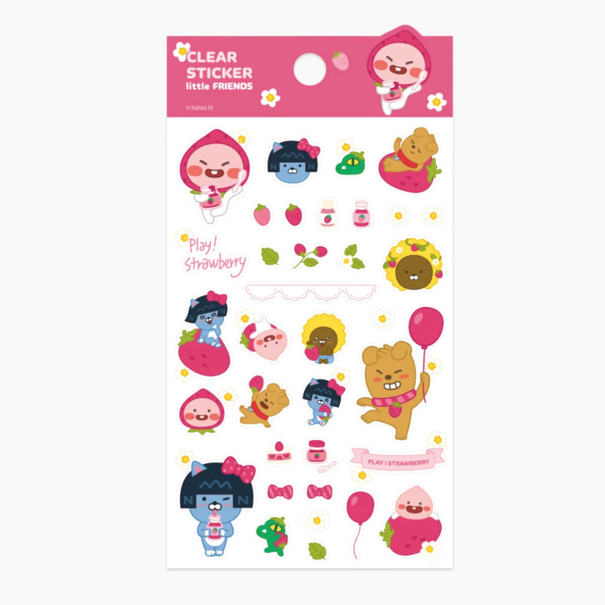 Little Friends Strawberry Clear Stickers - 50-Piece Waterproof Vinyl Decal Pack for Laptops, Phones, Scrapbooking & DIY Crafts - Cute Kawaii Aesthetic Stickers for Kids & Teens