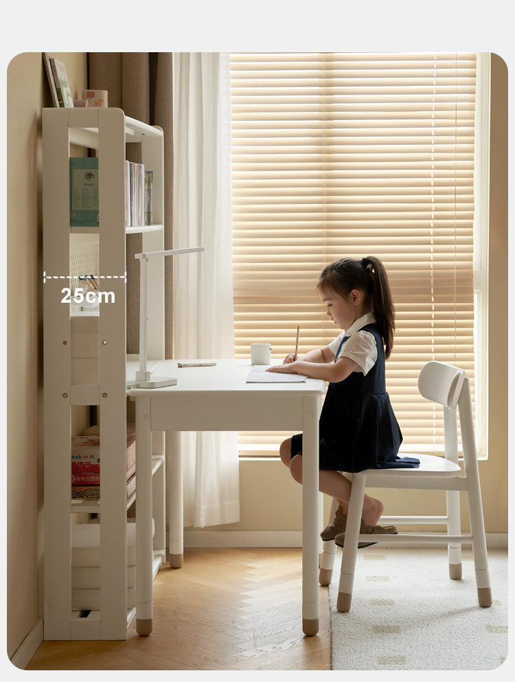 Birch Solid Wood Bookshelf - Modern Cream Floor Standing Bookcase with Adjustable Study Desk for Kids | Perfect for Children's Bedroom, Nursery, and Home Office Organization
