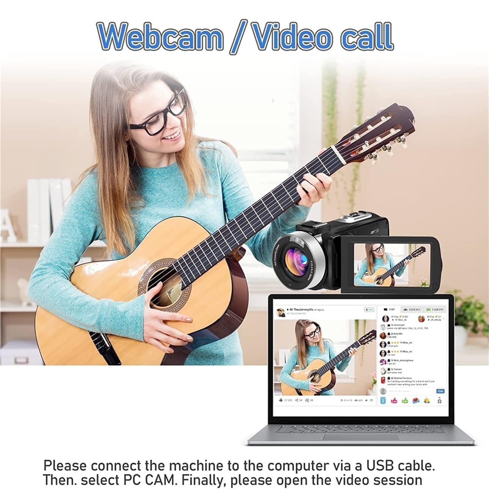 4K WiFi Digital Camcorder with 18X Zoom & Time Lapse - Vlog Camera for YouTube Streaming, Webcam with Stabilizer (Includes 128GB SD Card) - Perfect for Travel Vlogging, Live Streaming & Home Video Recording