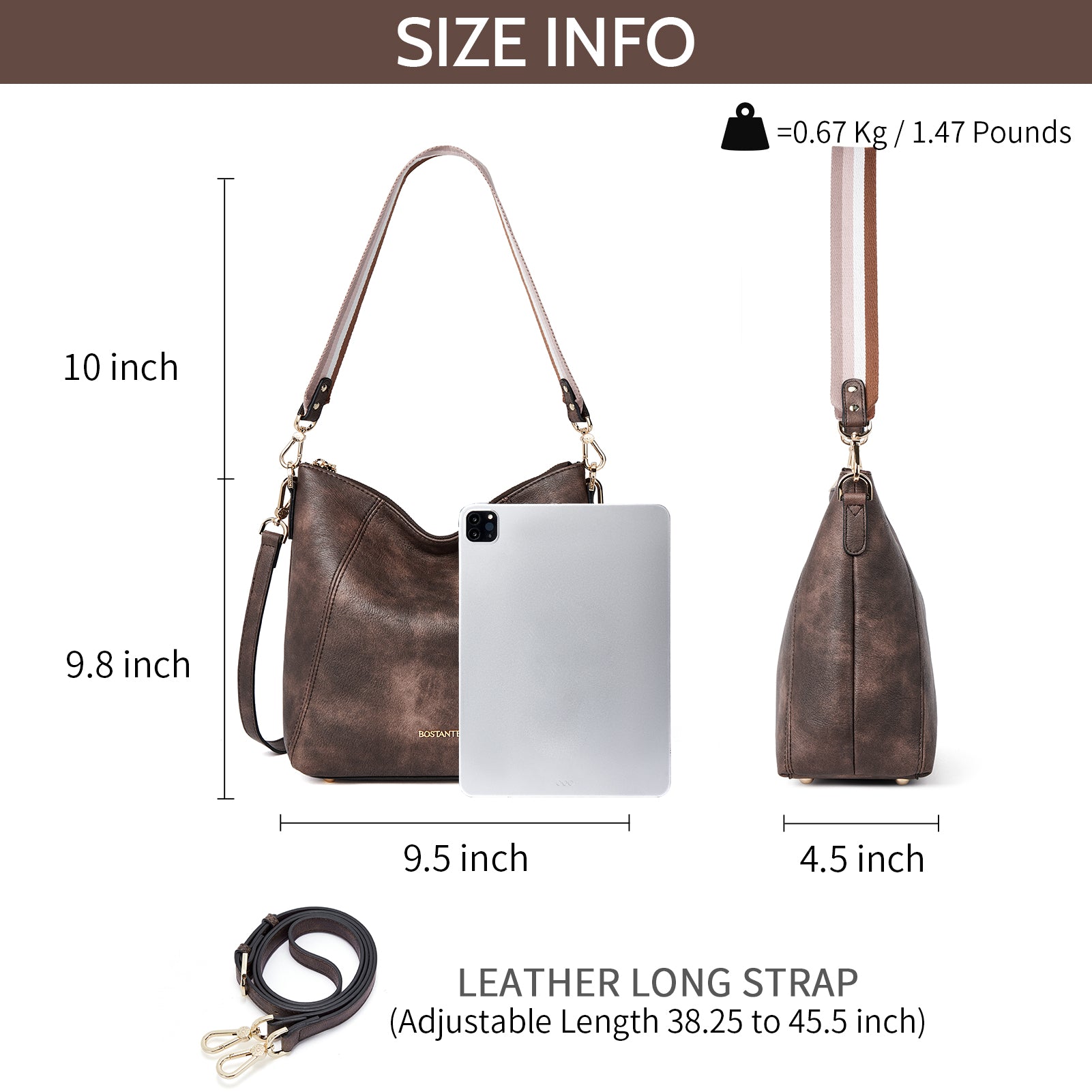 BOSTANTEN Genuine Leather Hobo Handbag for Women - Stylish Designer Shoulder & Crossbody Purse - Perfect for Work, Travel & Everyday Use