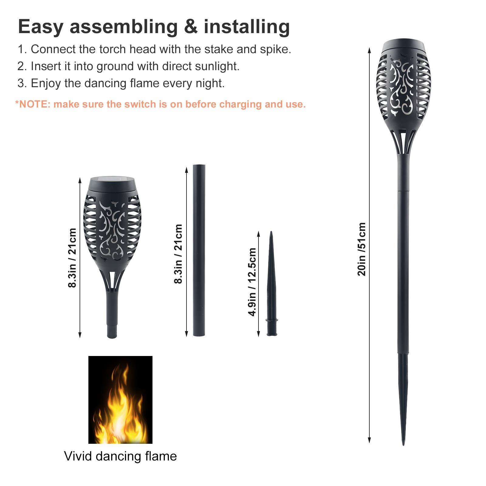 4 Pack Upgraded Solar Torch Lights Outdoor - Waterproof Flickering Flame Solar Lights for Garden, Pathway, Yard & Patio | Decorative Landscape Lighting with Dancing Flame Effect for Evening Ambience