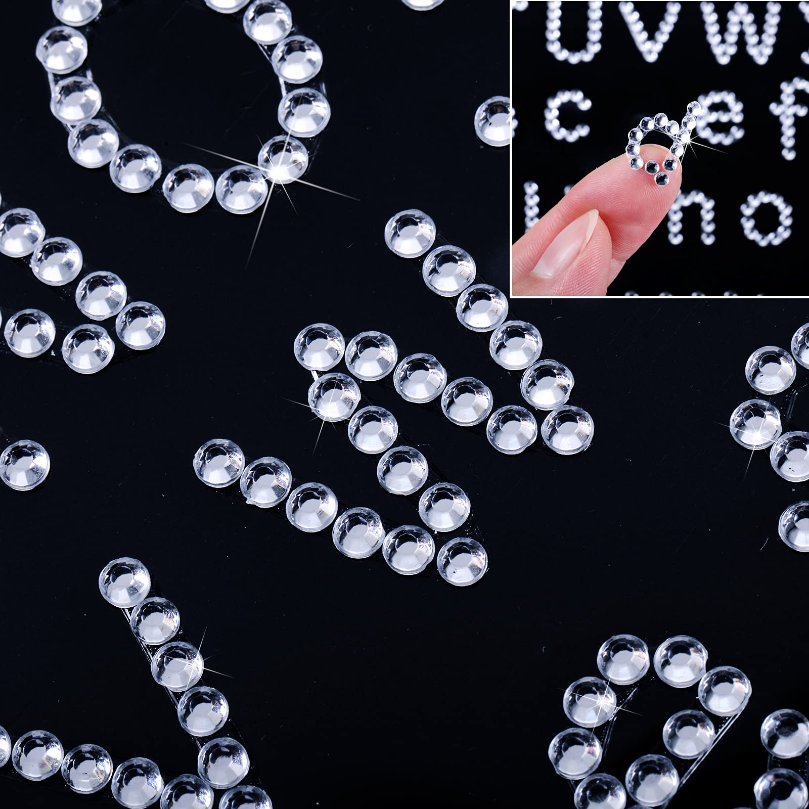 Clabby 6 Sheets Glitter Rhinestone Letter Stickers - Bling Crystal Alphabet & Number Stickers (26 Letters + 10 Numbers) - Self-Adhesive Gemstone Border Decals for DIY Crafts, Scrapbooking, Cards, Phone Cases & Nail Art (White)