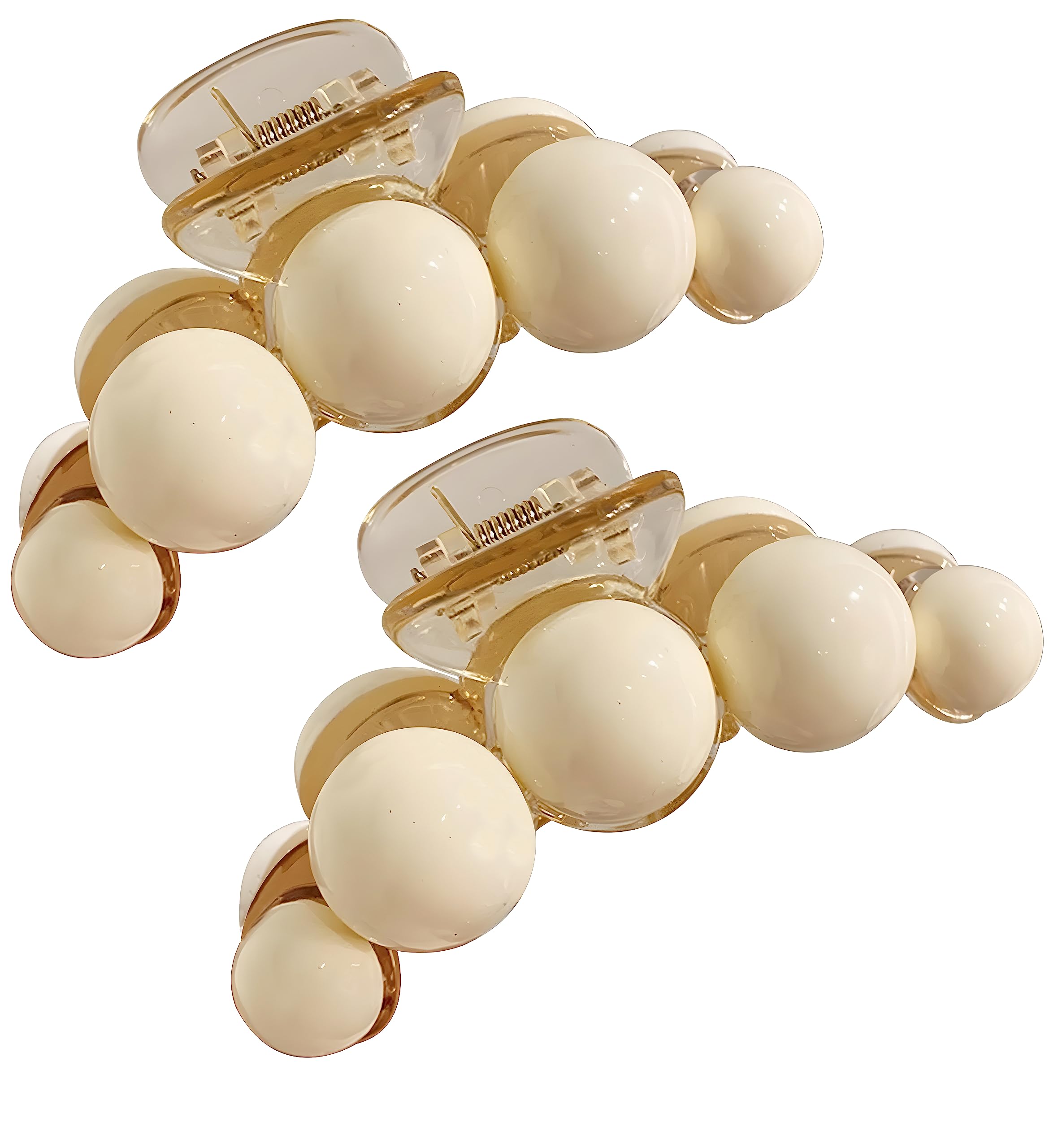Korean Style Large Hair Claw Clip - RedChimes Thick Hair Clutcher for Women & Girls (Beige Pearl, 2 Pack) | Perfect for Ponytails, Buns & Everyday Hairstyles