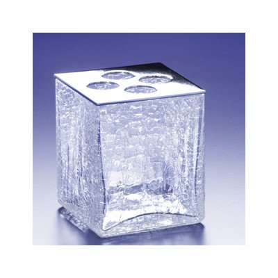 4-Hole Crackled Crystal Glass Toothbrush Holder - Gold Finish | Bathroom Organizer for Toothbrushes & Dental Care Essentials | Perfect for Modern & Luxury Bathroom Decor
