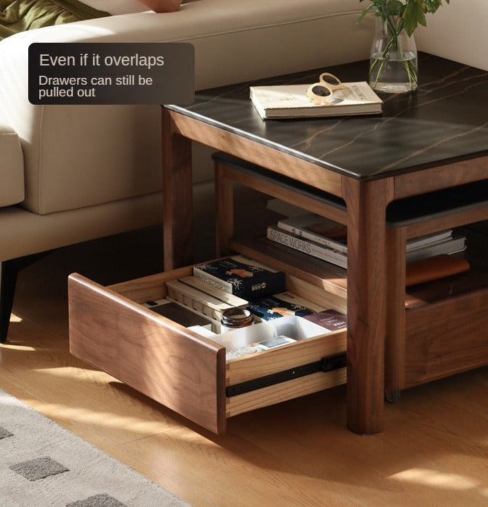 Modern Black Walnut Solid Wood TV Stand with Slate Top - Perfect for Living Room, Home Theater & Entertainment Center Storage