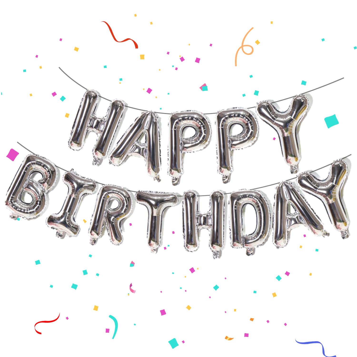 FUNTOOB 16 Inch Silver Happy Birthday Balloons Banner - Foil Letter Balloons for Birthday Party Decorations - Perfect for Boys, Girls & Adults Celebrations - Great for Indoor/Outdoor Birthday Parties, Baby Showers & Anniversary Decor