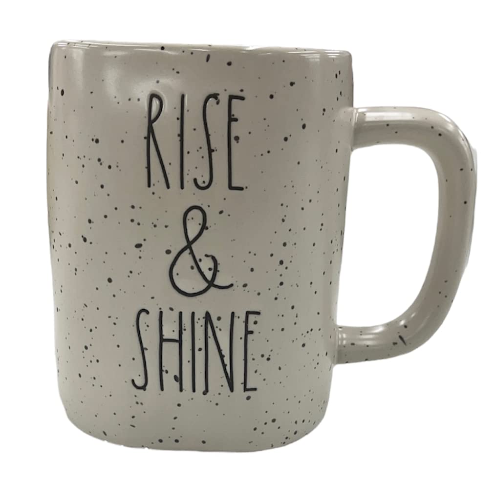 Rae Dunn by Magenta Speckled Ceramic Coffee Tea Mug - 'Rise & Shine' Inspirational Quote - Perfect for Morning Coffee, Tea, or Gift Giving