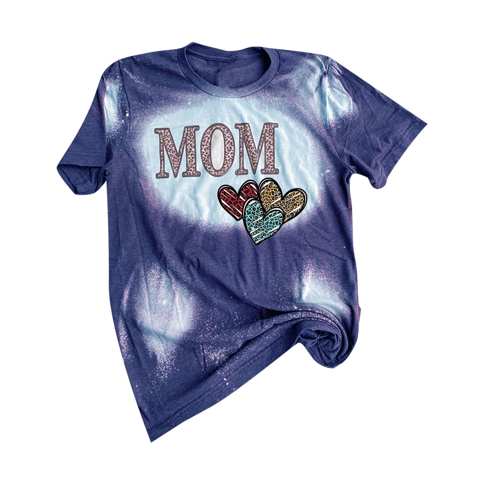 Women's Tie Dye Baseball Mom T-Shirt - Soft Cotton Short Sleeve Bleached Distressed Tee with Letter Print - Perfect for Softball Games, Mother's Day & Casual Wear