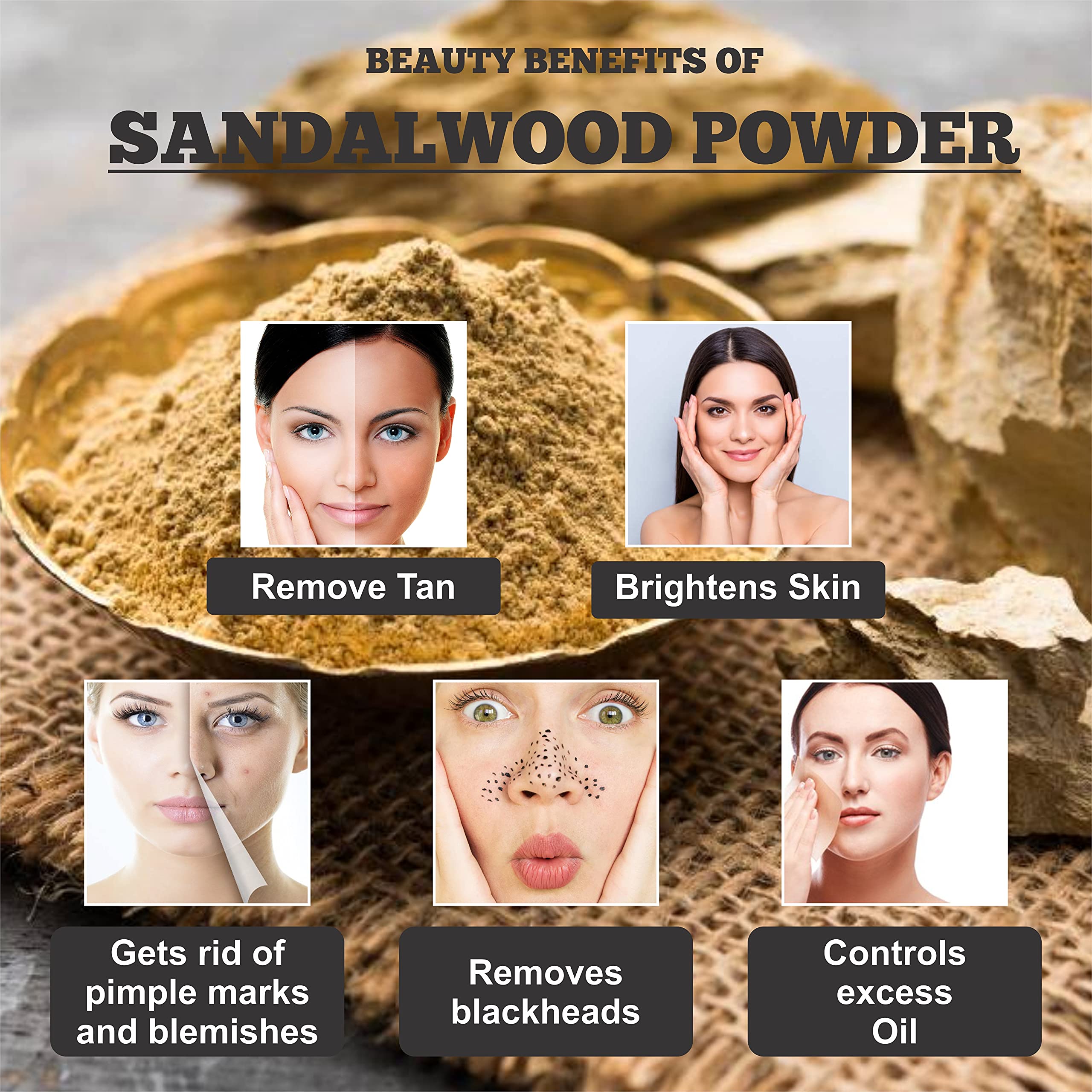 Forest Ocean Sandalwood Powder, Multani Mitti Powder & Activated Charcoal Powder Combo Pack (100g Each - 3 Pack) - Natural Hair Care, Face Wash & Skin Treatment - Perfect for DIY Beauty Masks, Acne Treatment & Scalp Detox