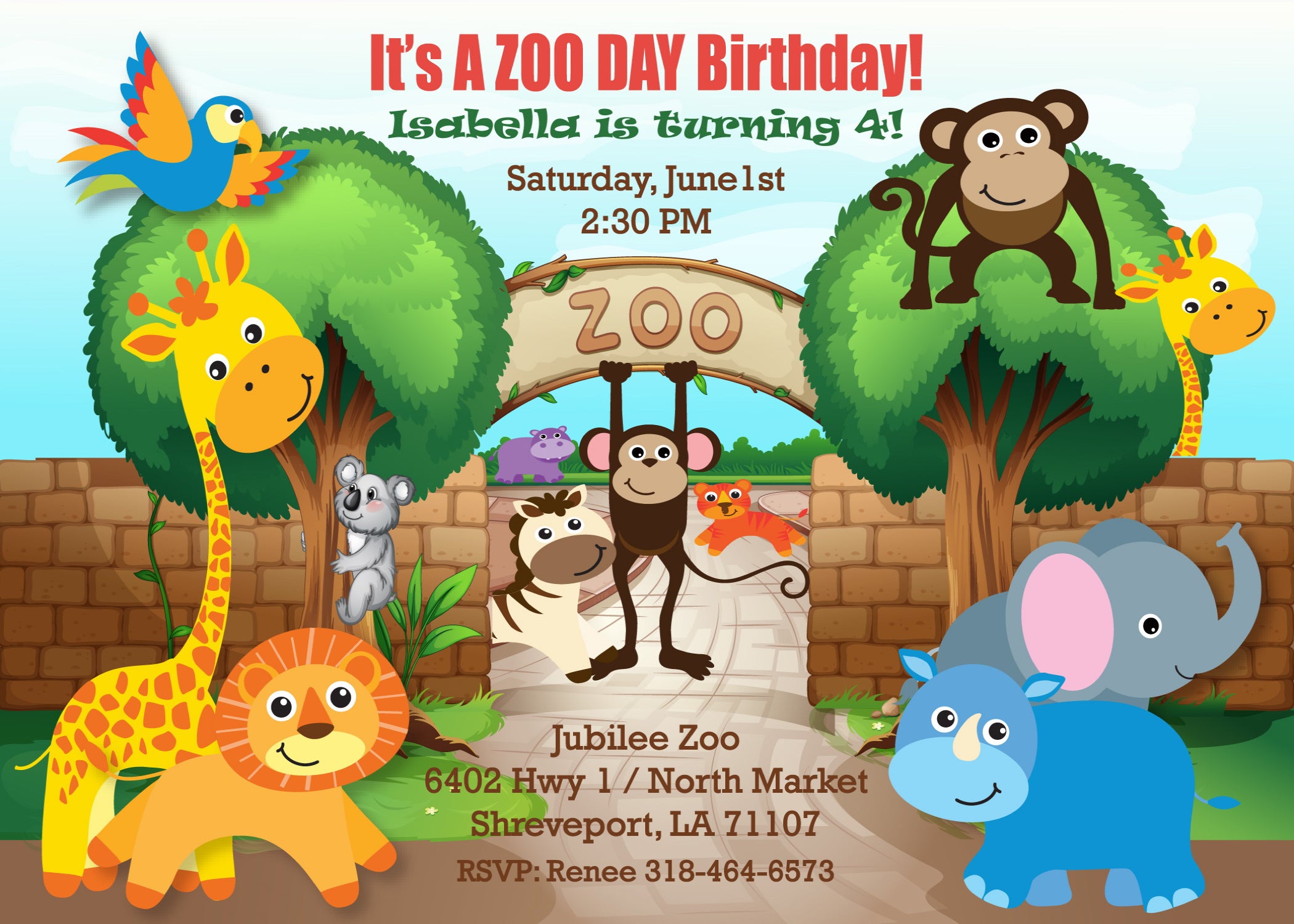 Zoo Day Kids Birthday Invitation Cards - Printable Animal Theme Party Invites for Boys & Girls - Perfect for Jungle Safari Birthday Celebrations