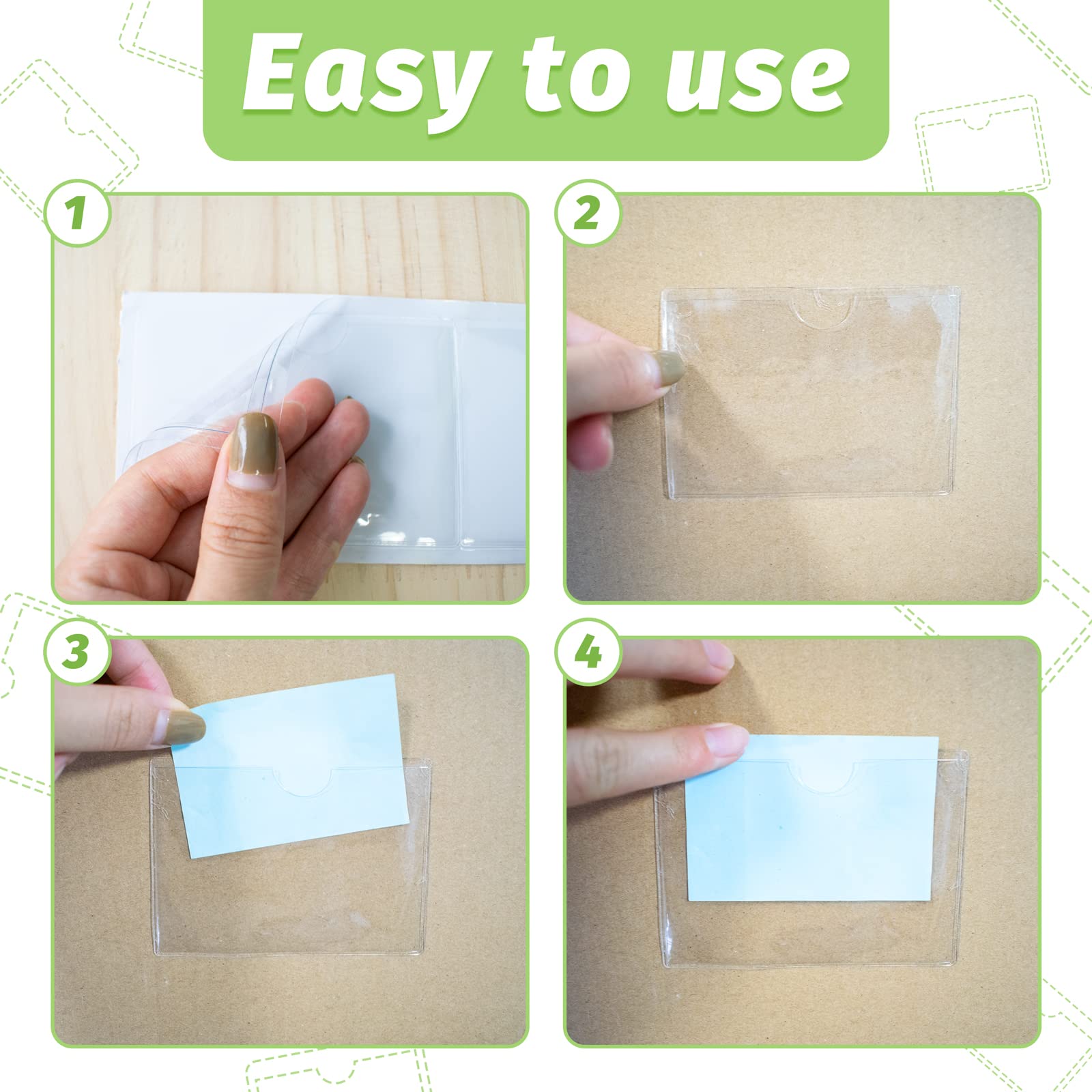 24pcs Clear Plastic Self-Adhesive Label Holders - 2 Sizes Index Card Pockets with Open Sides for Business Cards, Photos, Binders & File Folders - Perfect for Office Organization, School Supplies & Document Protection