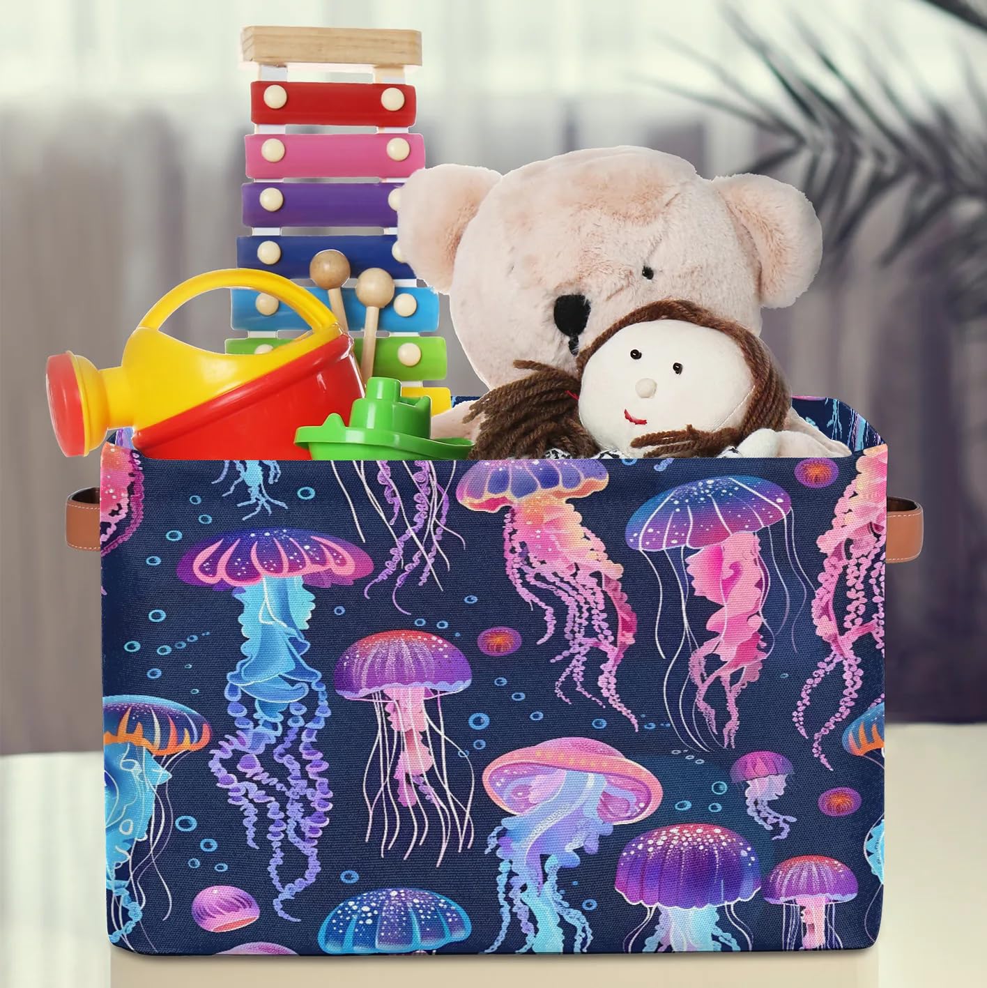 Large Purple Jellyfish Storage Baskets - 2 Pack Fabric Closet Organizers with Handles, Collapsible Decorative Bins for Shelves | Perfect for Home Organization, Clothes & Toy Storage in Bedroom, Nursery or Playroom