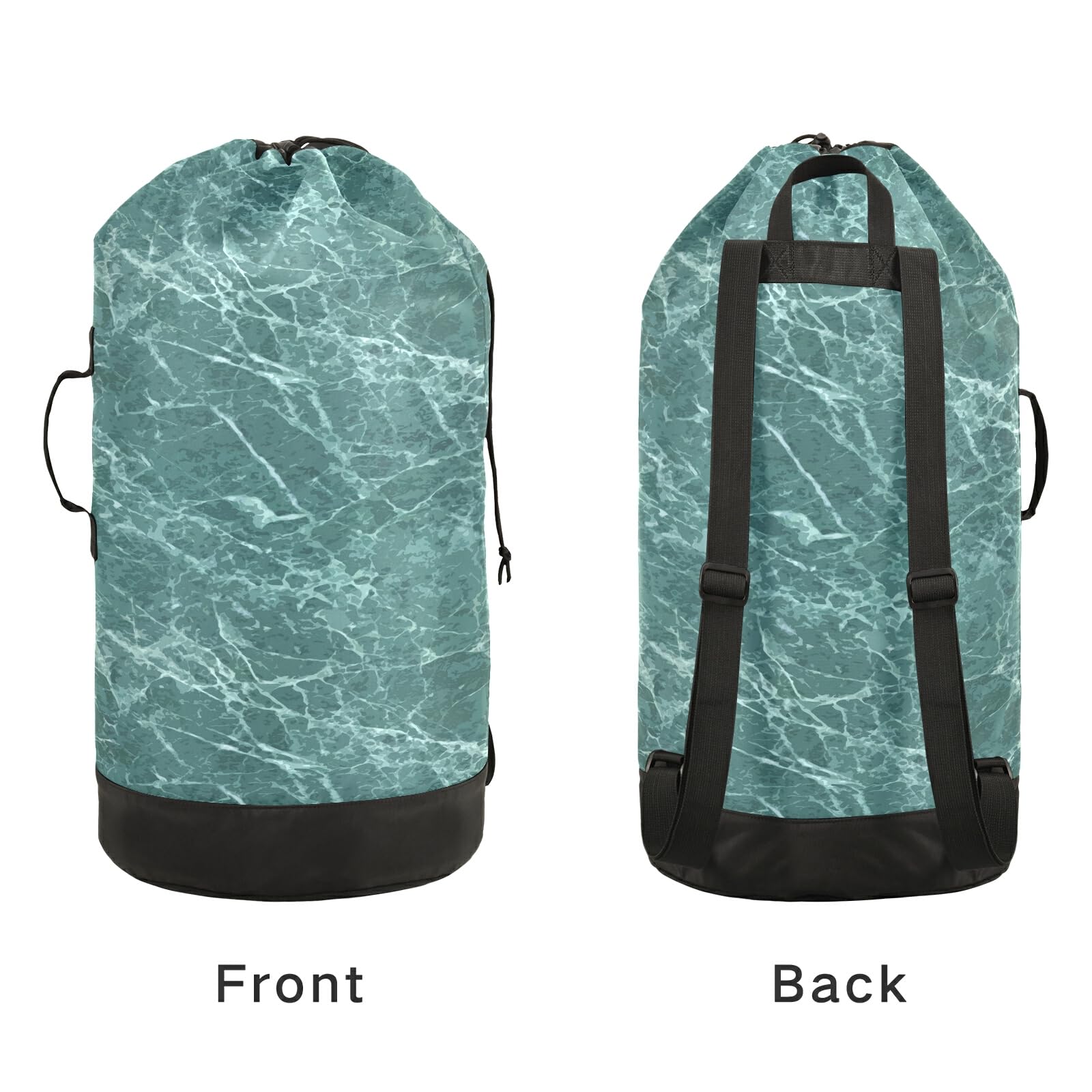 Washable Laundry Backpack - Large Dirty Clothes Bag with Adjustable Shoulder Straps, Marble Pattern Green Heavy Duty Drawstring Laundry Bag for Travel, College & Camping | Perfect for Dorms, Gym & Outdoor Adventures