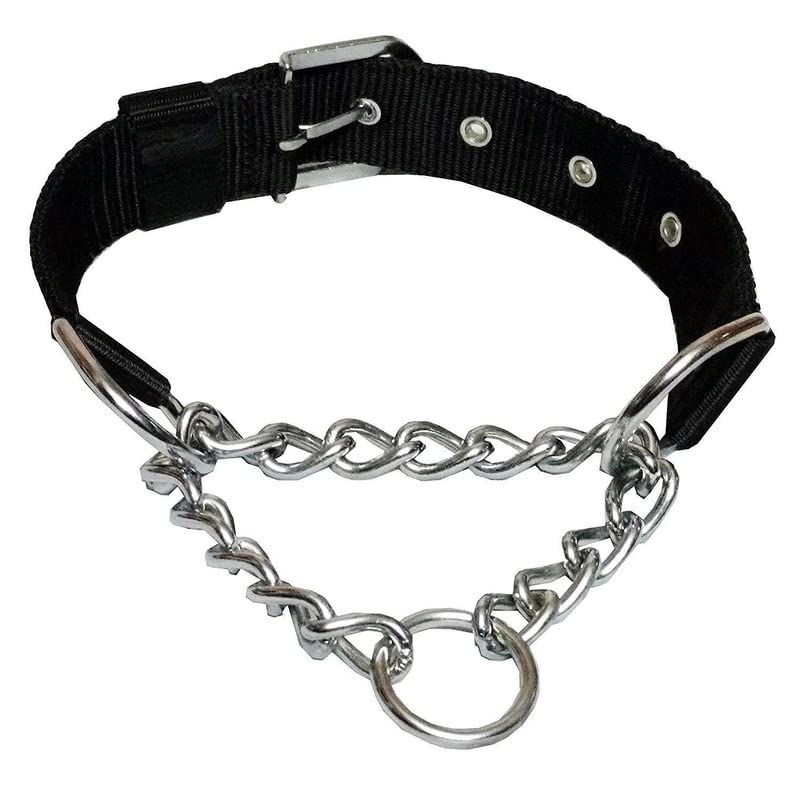 PSK PET MART Half Chain Dog Collar - Nylon & Stainless Steel Choke Collar for Large Dogs (1.25 Inch, Color May Vary) - Perfect for Training, Walking & Outdoor Adventures