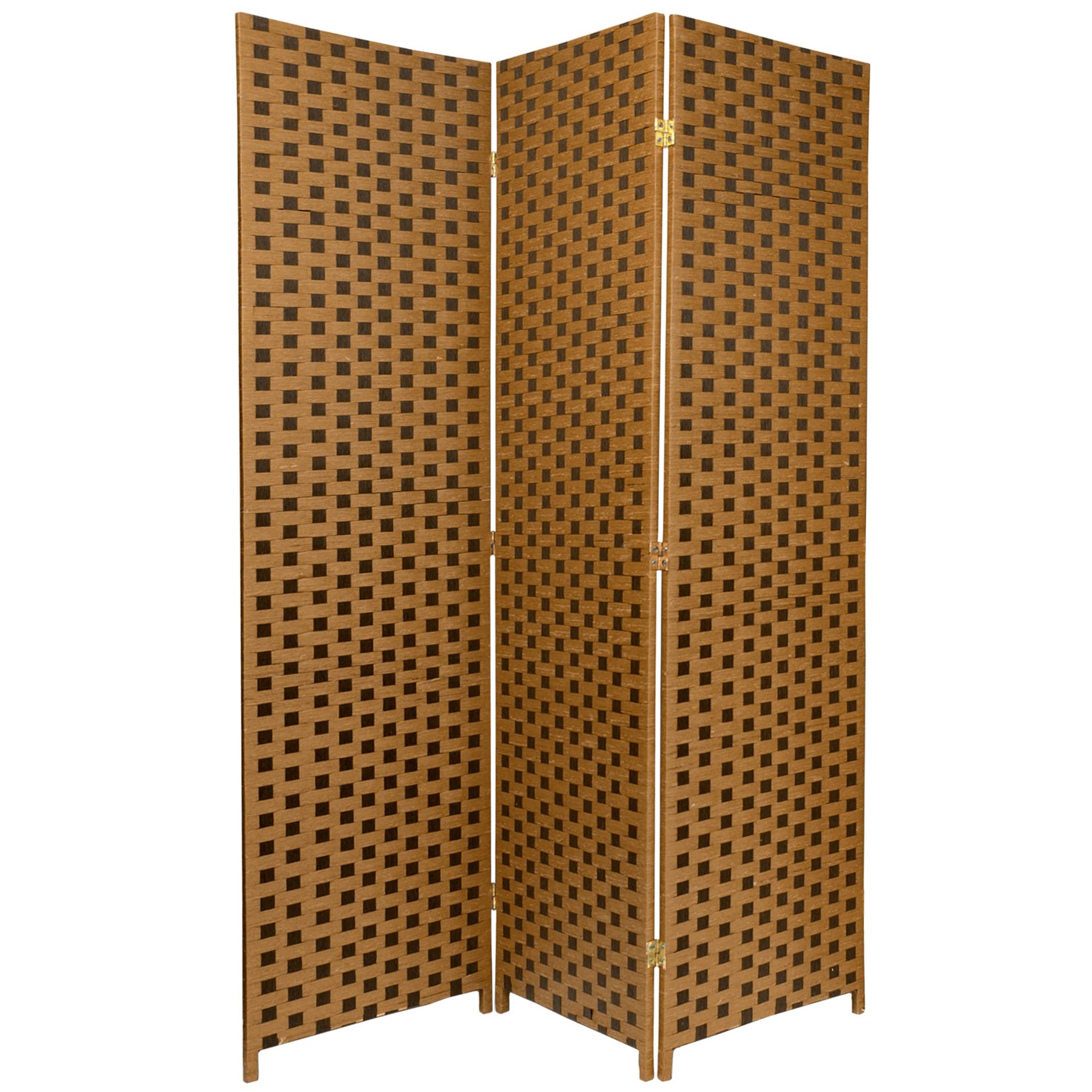 6 ft Tall Red Lantern Woven Fiber Room Divider - 3 Panel Two-Tone Brown & Natural - Perfect for Home Office, Living Room, and Bedroom Privacy