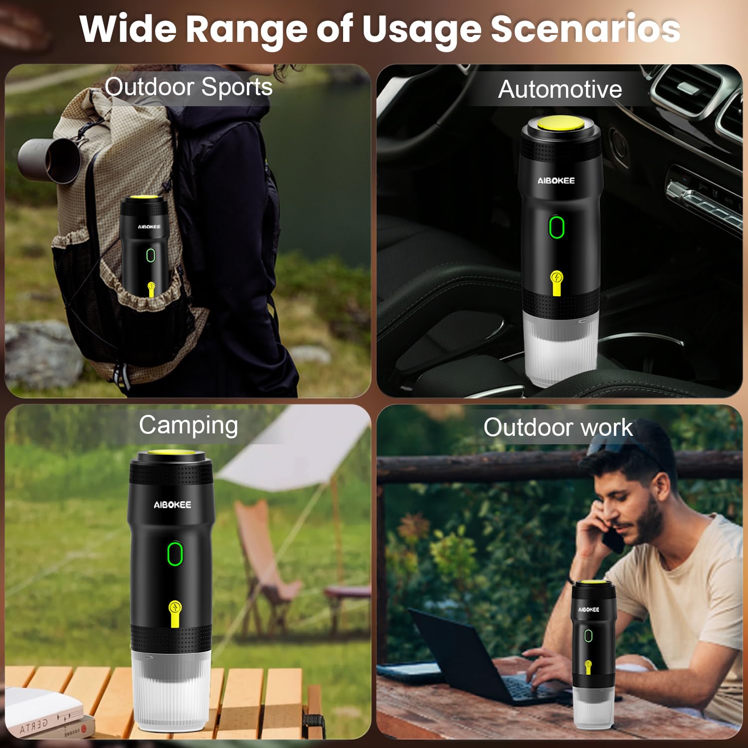 Portable Electric Espresso Machine - USB Rechargeable Travel Coffee Maker for Camping, Hiking, RV & Office - 3-in-1 Extraction for 8g Coffee Powder, Nespresso & Small Capsules - Compact Self-Heating Car Coffee Maker for Outdoor Adventures & Daily Use
