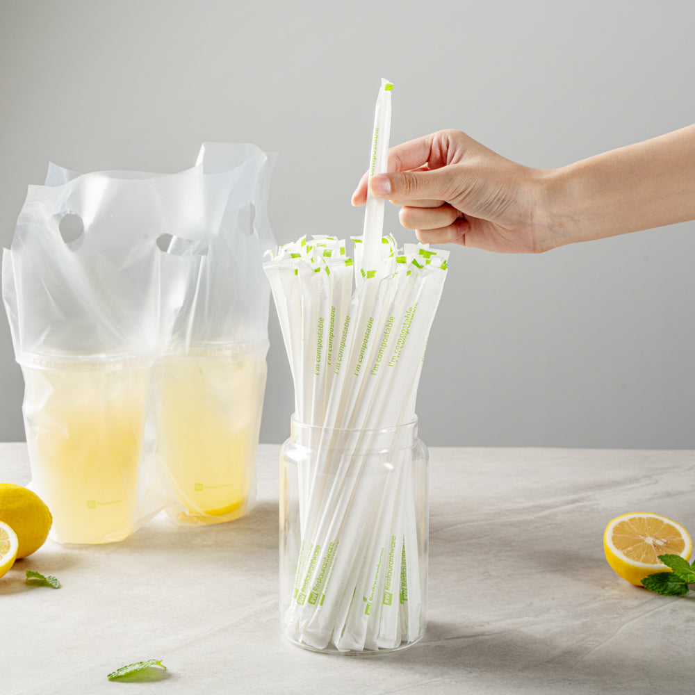 Eco-Friendly Compostable PLA/PBAT Plastic Straws - 8 1/4 Inch, 100 Count Box - Biodegradable Drinking Straws for Parties, Restaurants & Home Use