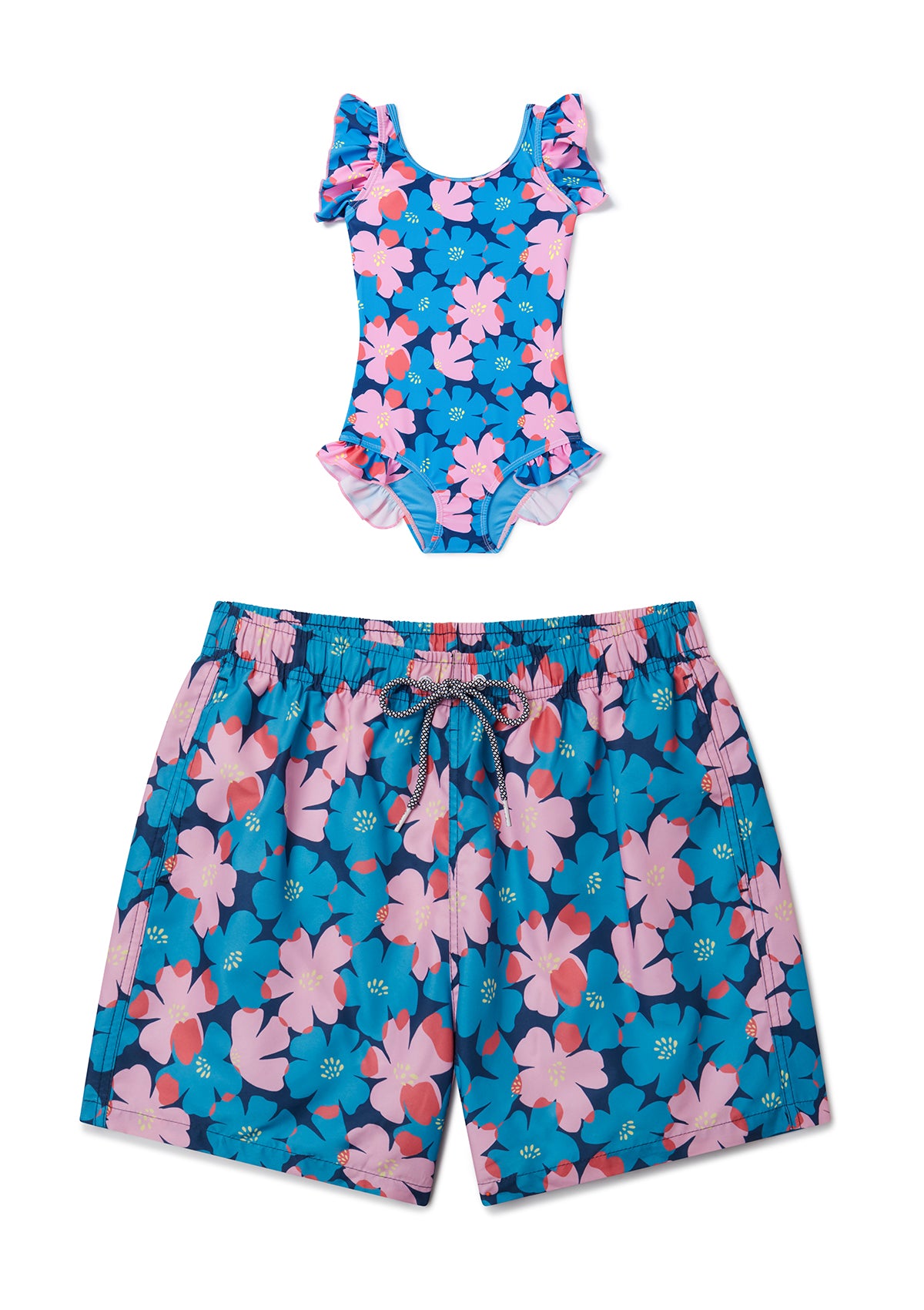 Floral Little Girls Swimsuit & Matching Father-Daughter Swimwear Set - Perfect for Beach Vacations, Pool Parties & Family Photos