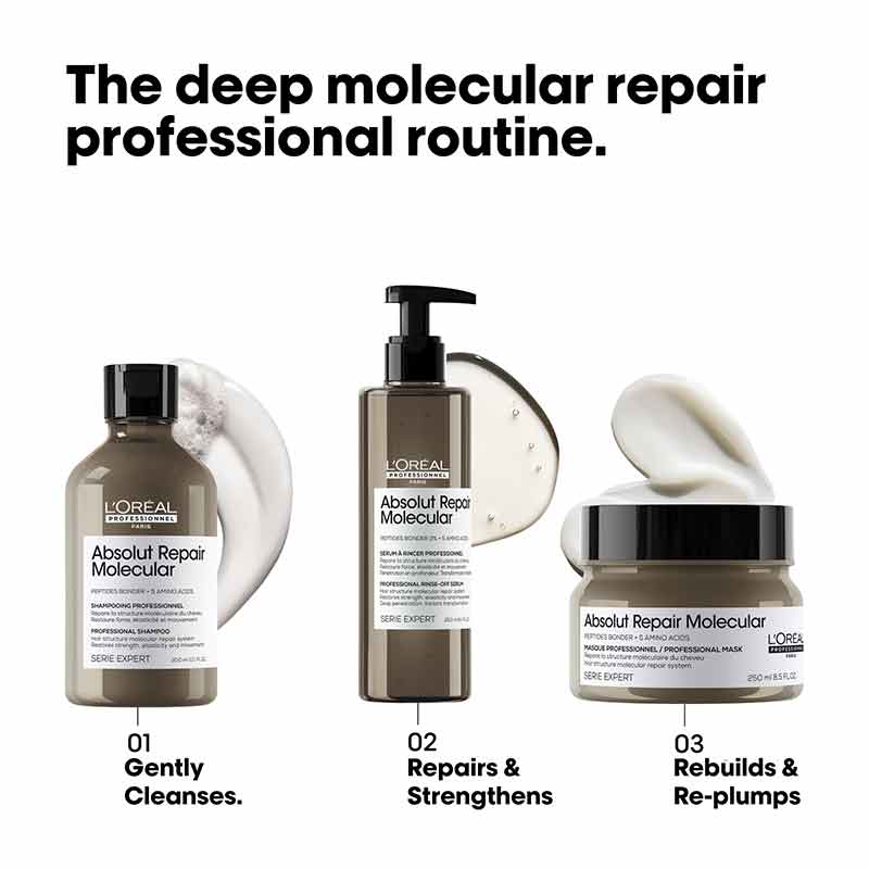 L'Oréal Professionnel Absolut Repair Molecular Rinse Off Hair Mask - Deep Conditioning Treatment for Damaged Hair - Salon Quality Hair Care at Home - Perfect for Dry, Brittle & Color-Treated Hair