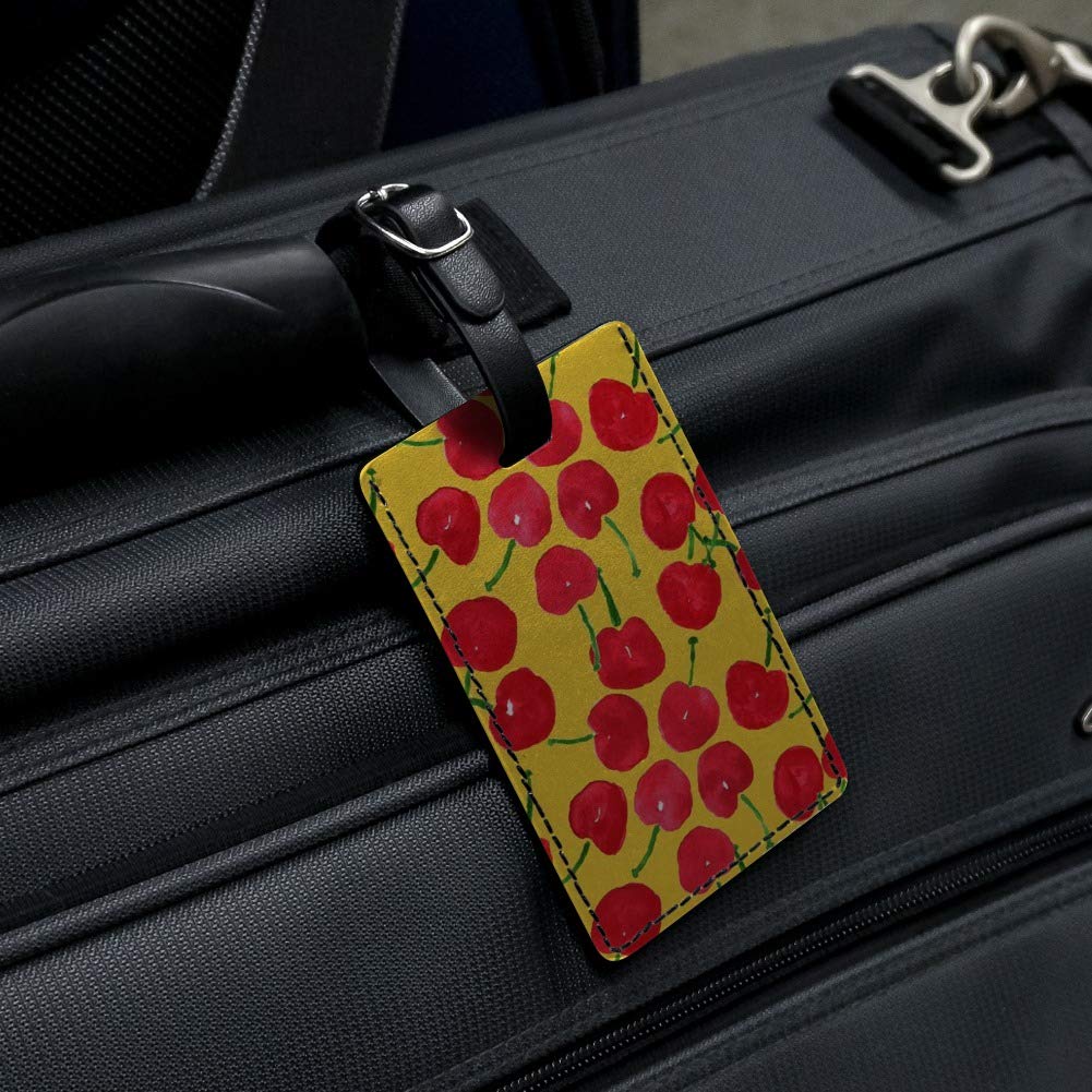 Cheery Cherries Rectangle Leather Luggage Tag - Durable Suitcase ID Card Holder for Travel Bags - Perfect for Carry-On, Checked Luggage & Backpack Identification