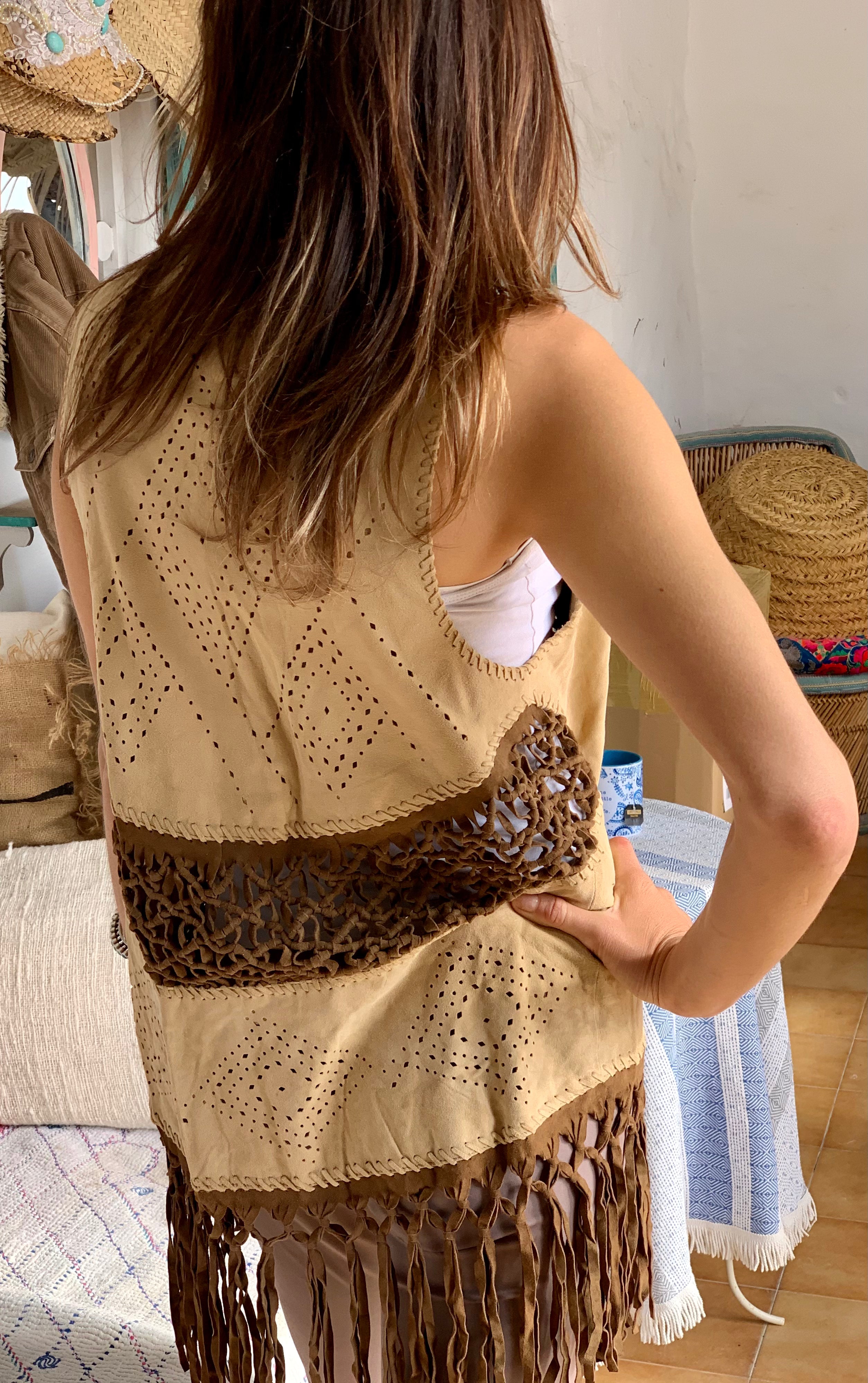 Boho Leather Vest for Women - Stylish Distressed Faux Leather Vest with Fringe - Perfect for Music Festivals, Casual Outfits & Layering
