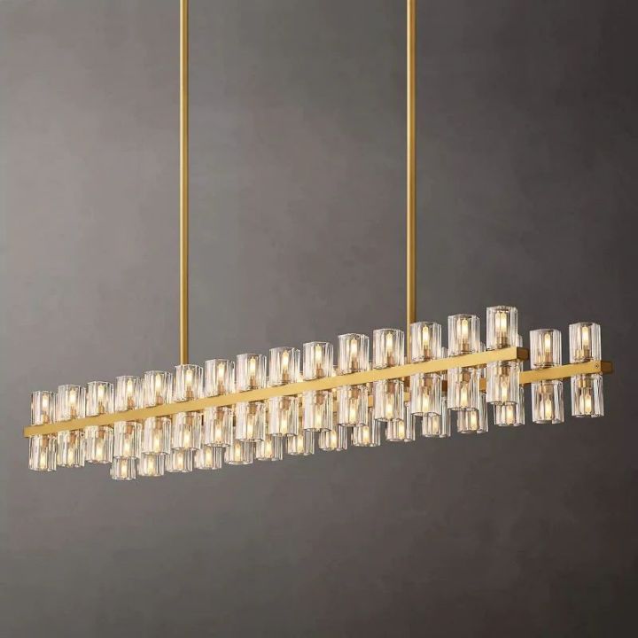 Elegant Aurora Wine Glass Rectangular Chandelier - 54 Inch Modern Crystal Ceiling Light for Dining Room, Living Room & Bedroom Decor