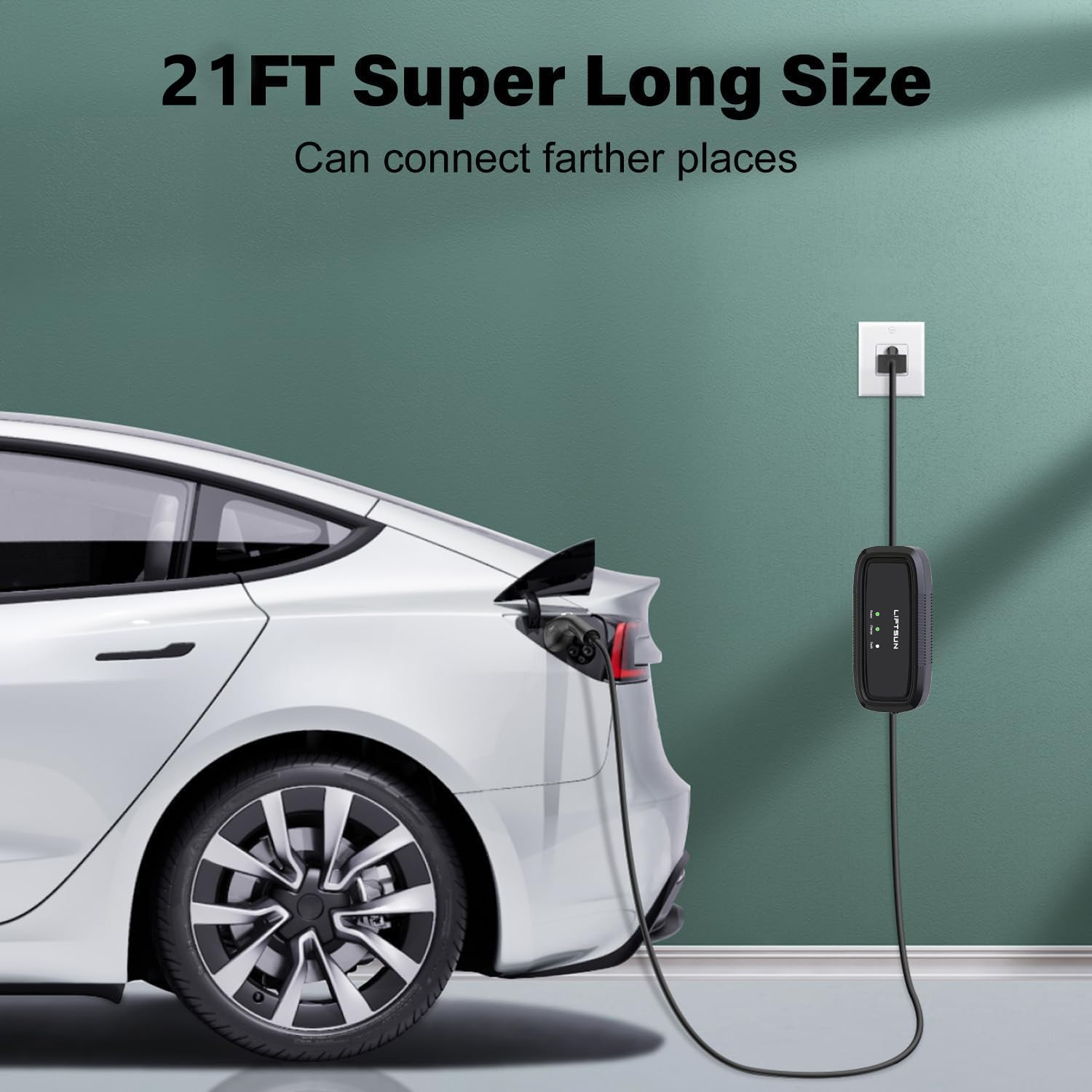Portable Level 1 EV Charger - 15Amp 110V Electric Vehicle Charger with 21Ft Cable, NEMA 5-15P Plug for Home Charging | Compatible with SAE J1772 EVs & Tesla (Adapter Needed) | Perfect for Garage, Road Trips & Emergency Charging