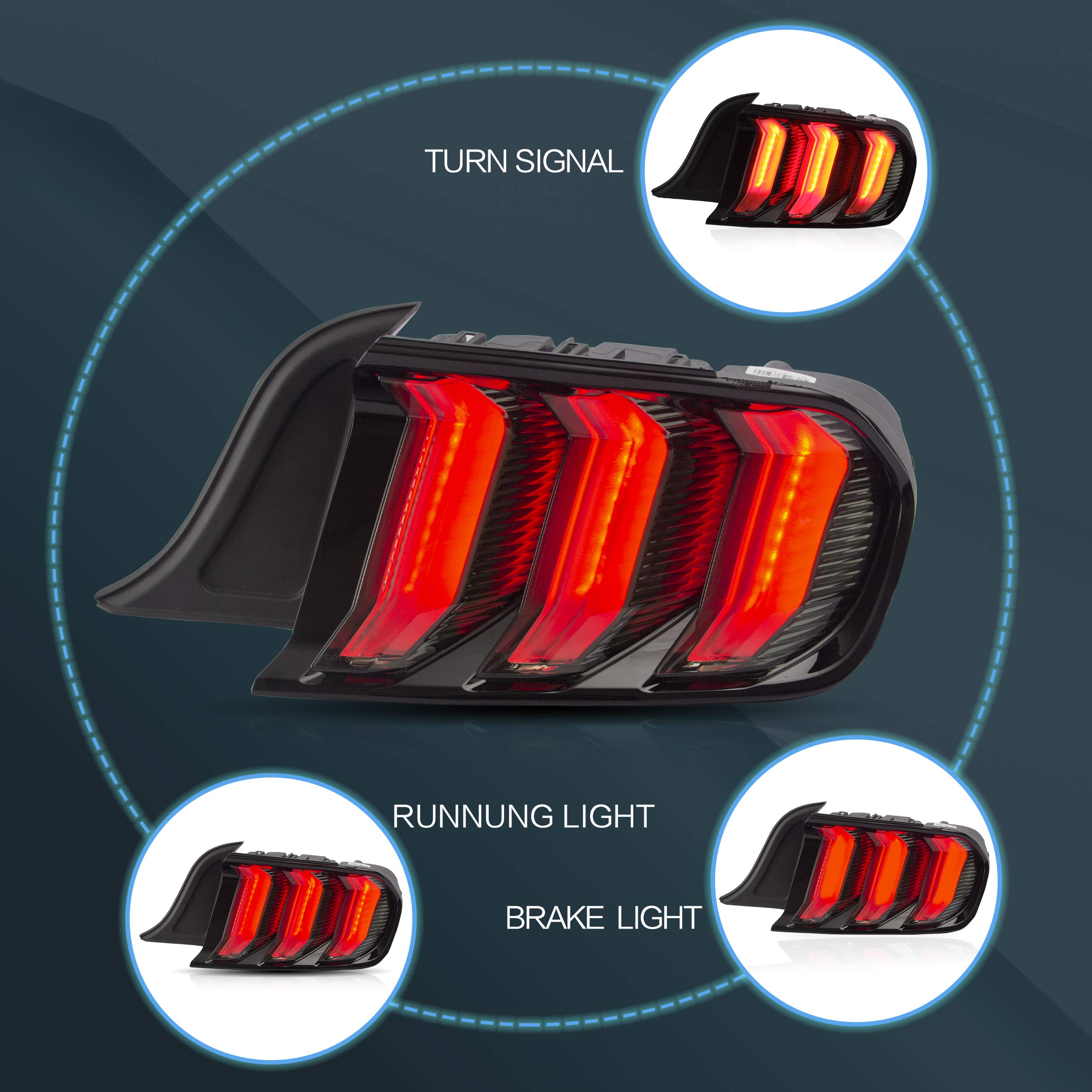 VLAND LED Tail Lights Assembly for 2015-2020 Ford Mustang - Smoked Lens, Plug & Play Installation - Upgrade Your Mustang's Style & Visibility for Night Driving & Car Shows