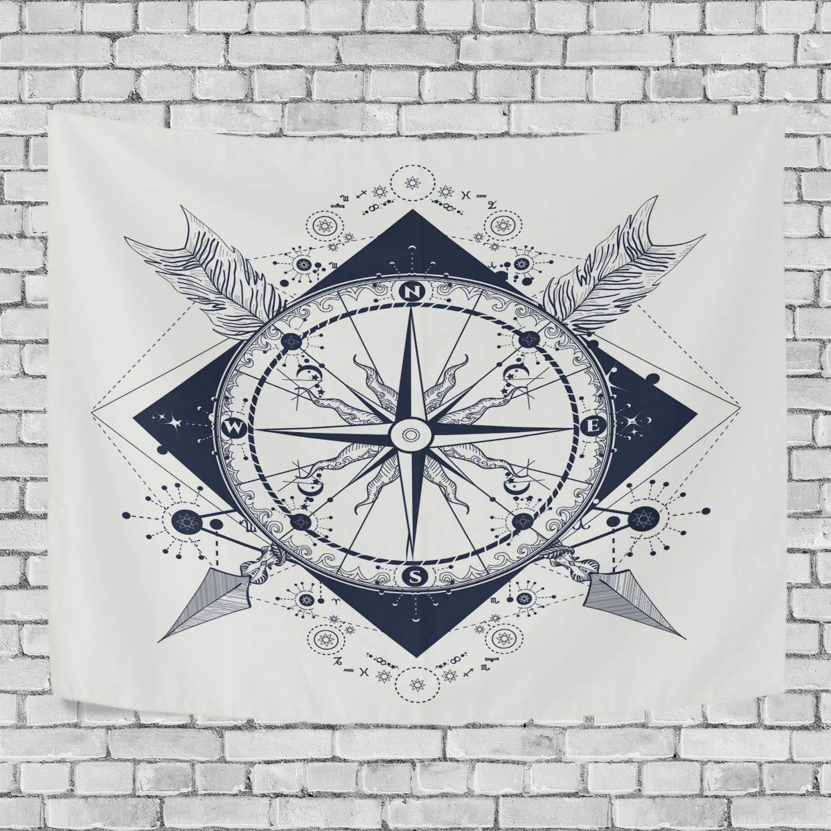 Vintage Abstract Compass Arrows Tapestry Wall Hanging - 60x40 Inch Polyester Art Decor for Bedroom, Dorm, Living Room - Perfect for Bohemian Style & Meditation Spaces