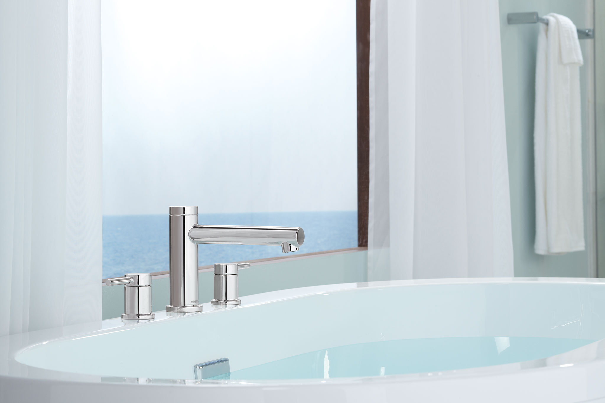 Align Chrome Two Handle Non-Diverter Roman Tub Faucet - Elegant Bathroom Fixture for Freestanding Tubs & Spa Retreats