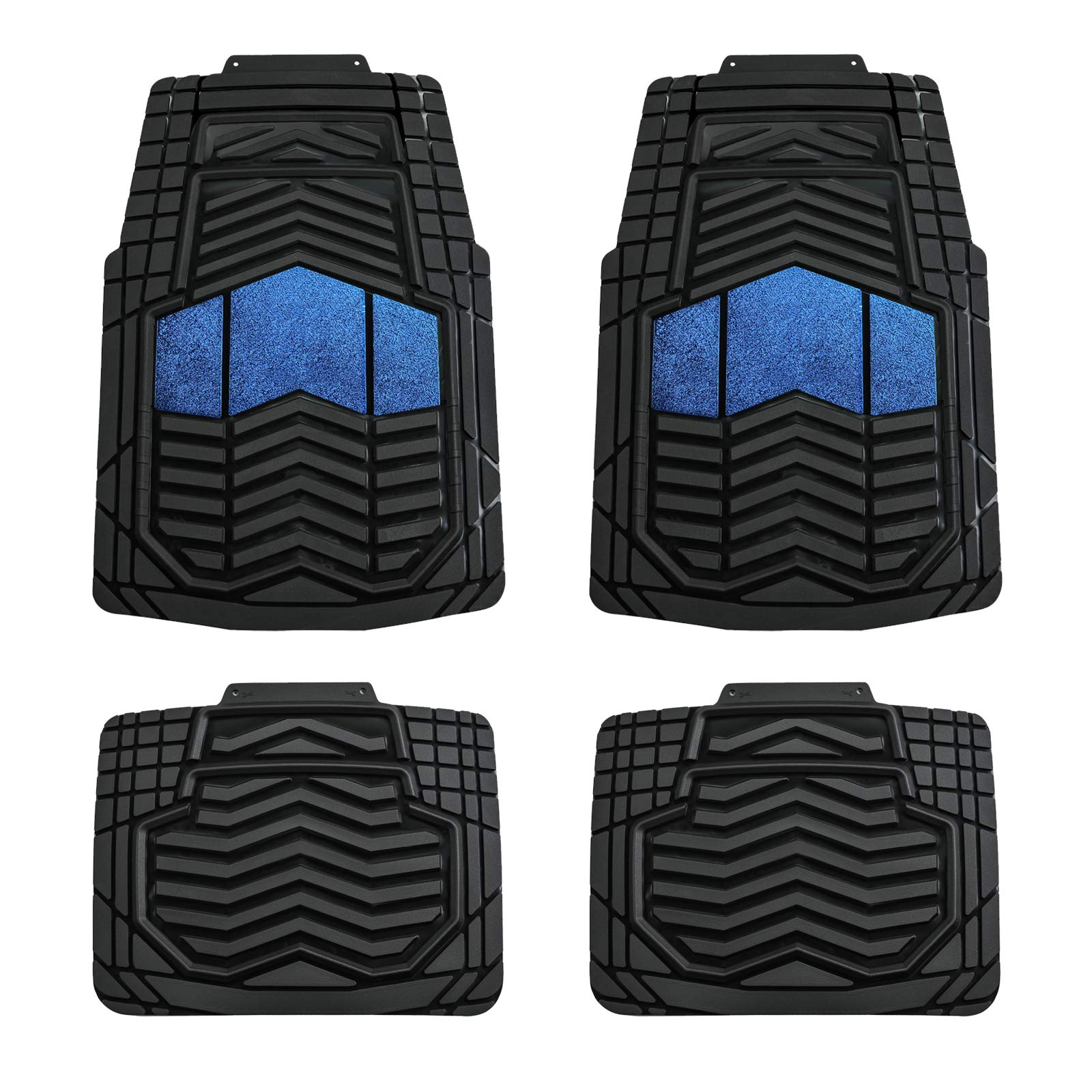 August Auto All-Weather Heavy Duty Rubber Car Floor Mats - Universal Fit for Sedans, SUVs, Trucks & Vans (4-Piece Set, Black/Blue) - Durable Protection Against Mud, Snow & Spills