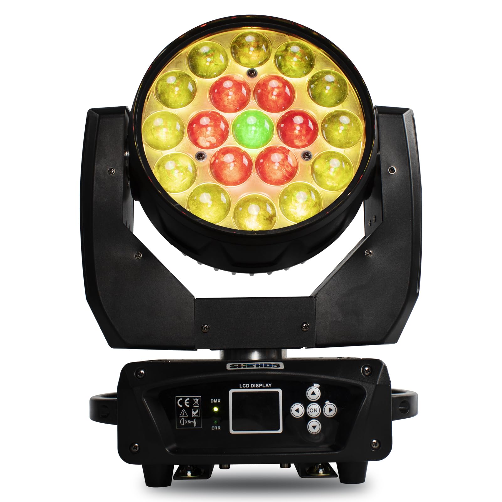 SHEHDS 19x15W RGBW 4-in-1 Moving Head LED Light - Beam/Wash/Zoom Effects, DMX512 & Sound Control for DJ Stage Lighting - Perfect for Parties, Weddings, Nightclubs & Professional Events (1 Pack)