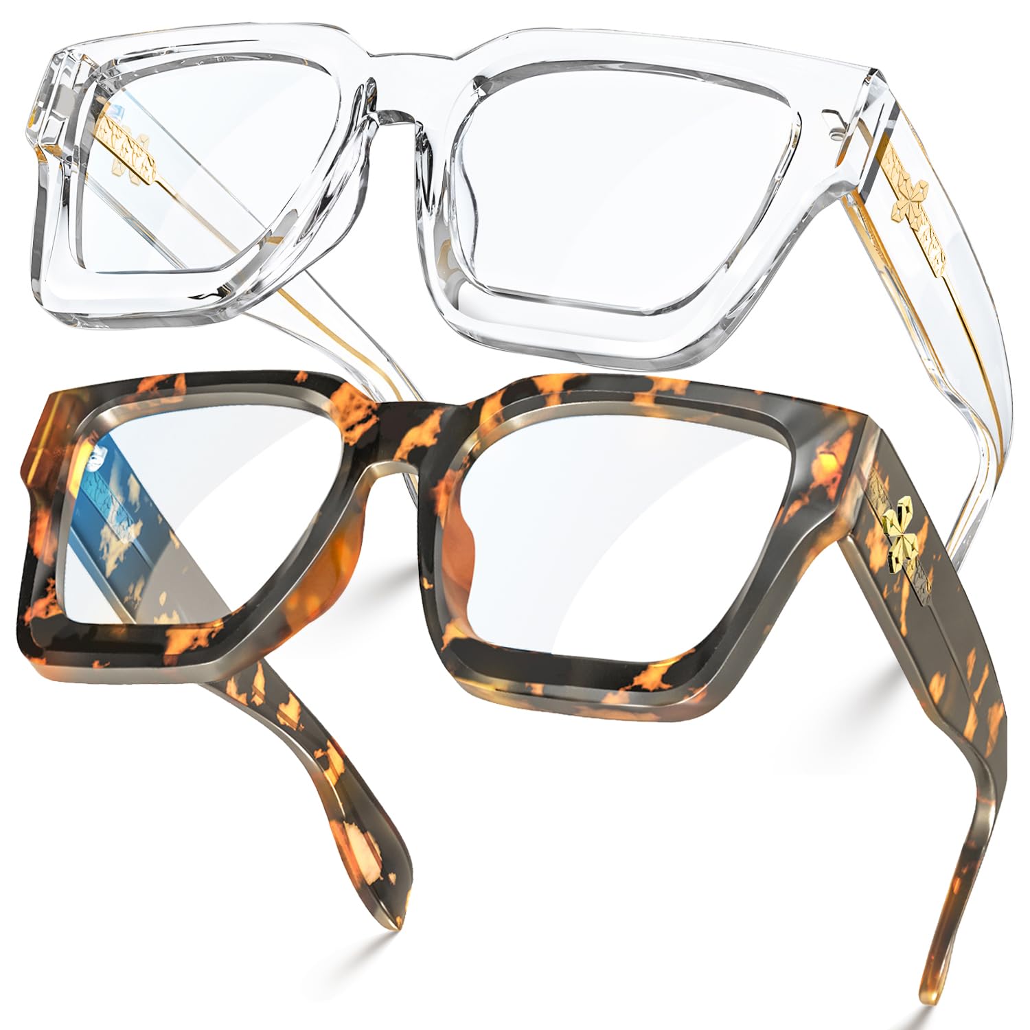 Stylish River Geometric Eyeglasses for Men & Women - Trendy Square Frame Glasses for Reading & Fashion - Perfect for Office, Driving, and Daily Wear