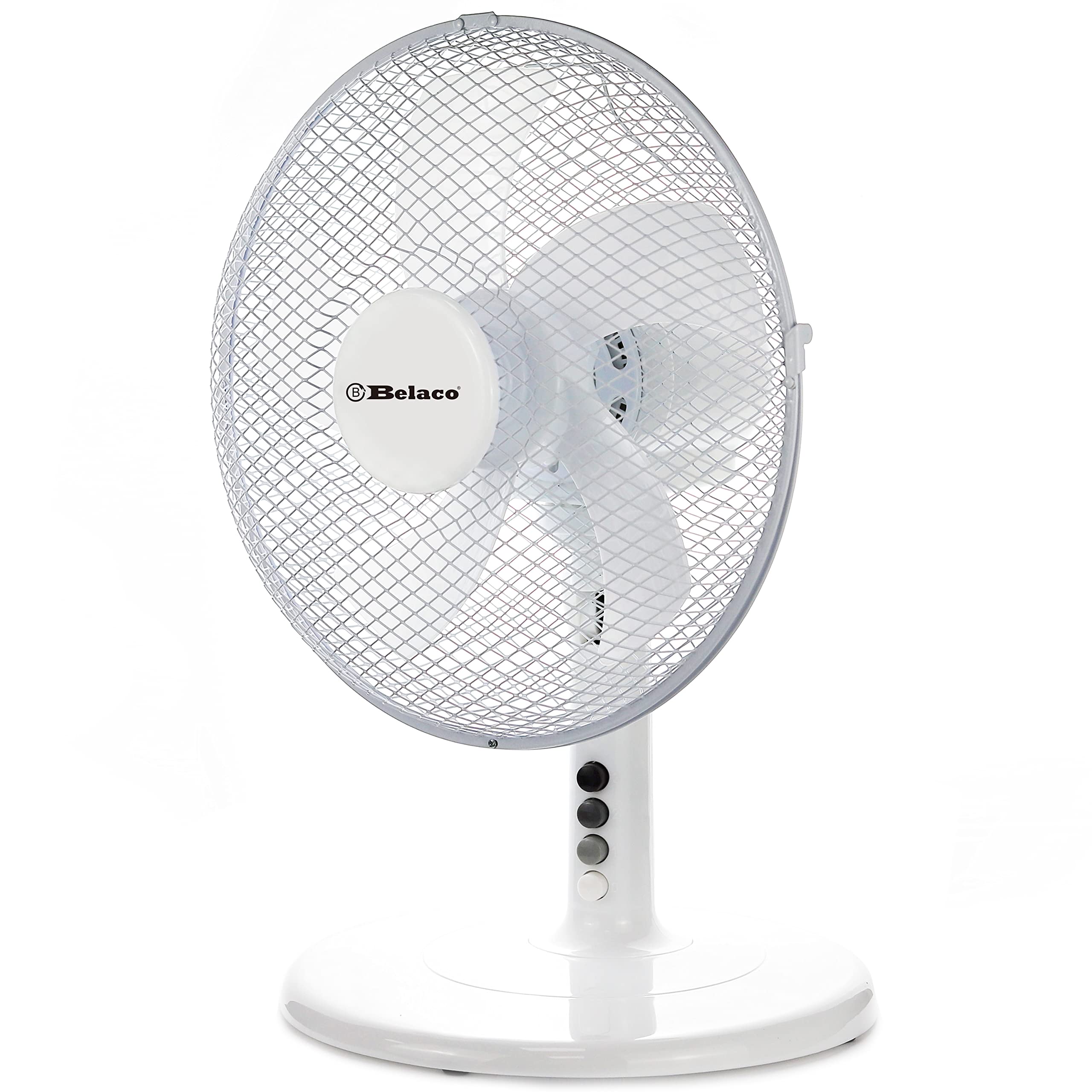 Belaco 12 Inch 3-Speed Oscillating Table Fan - Quiet Desk Fan with Sturdy Base & Safety Mesh for Home, Office, Dorm, Bedroom - White | Perfect for Cooling Workspaces, Living Rooms & Small Spaces