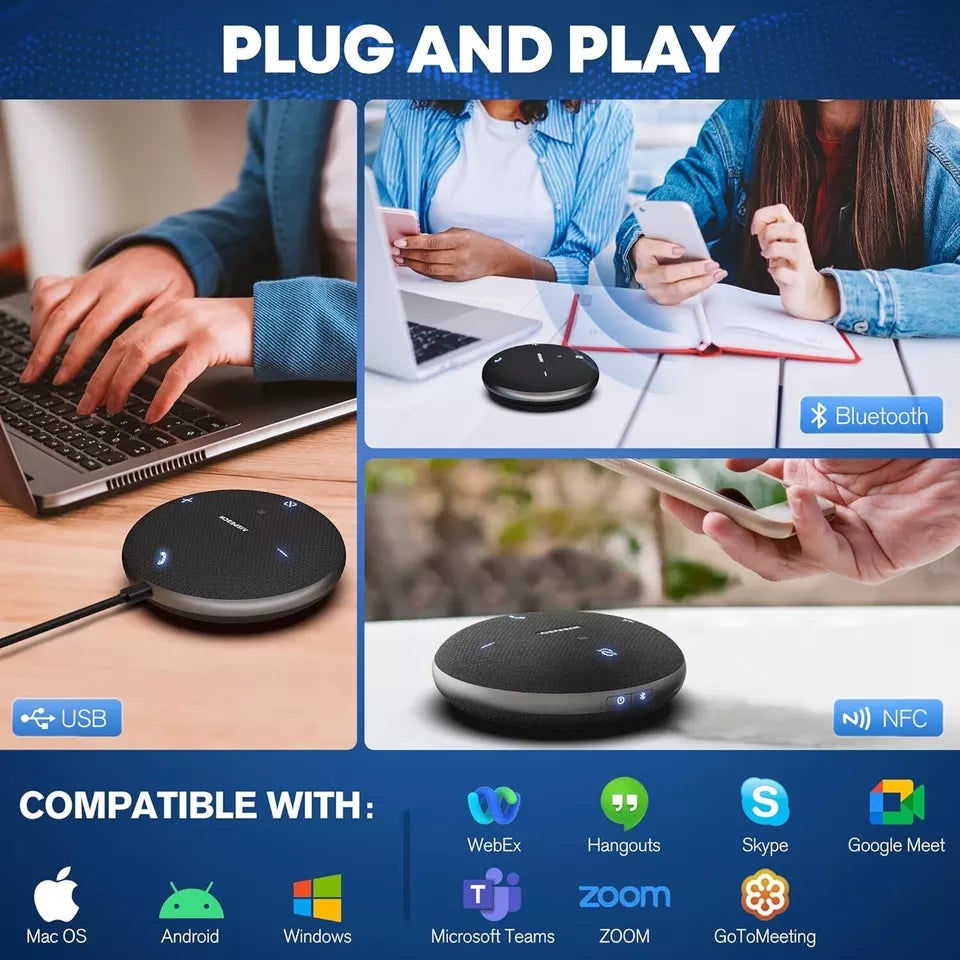 AISPEECH M4 Bluetooth Conference Microphone - AI Noise Cancelling, Real-Time Transcription, Duplex Call, USB Connectivity, 360° Voice Pickup for Online Meetings, Webinars & Remote Work